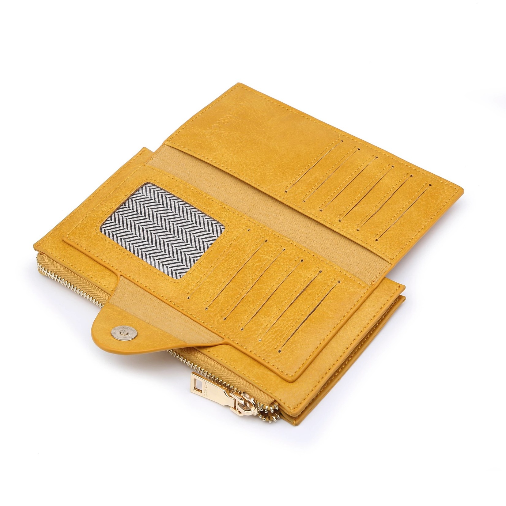 Jen & Co Kyla Croc RFID Wallet/Wristlet w/ Snap Closure, Zip Pkt - Mustard