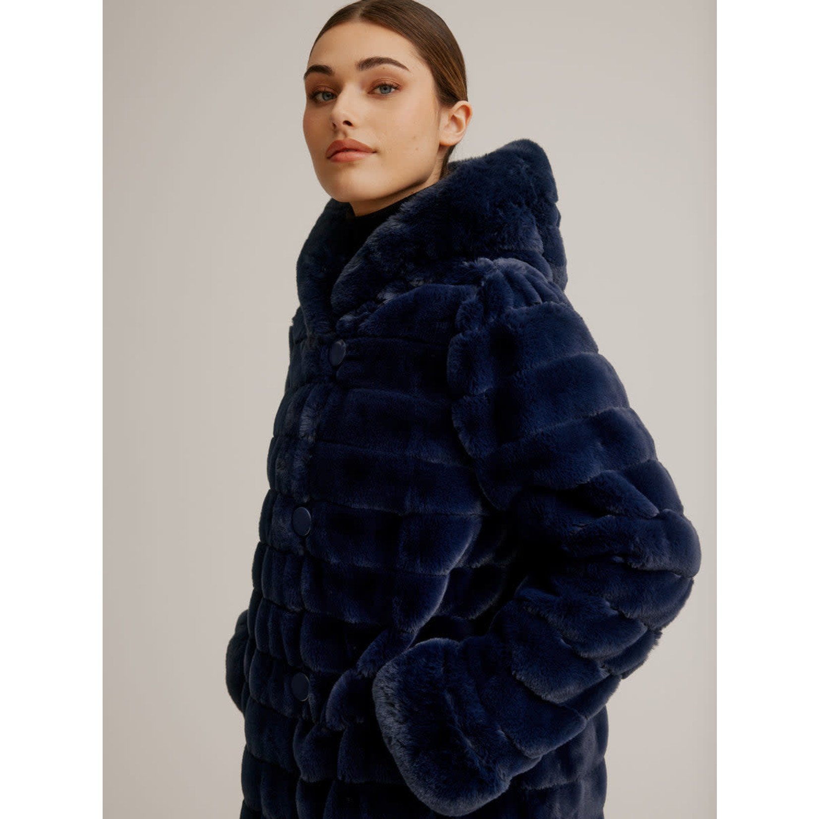 Nikki Jones Reversible Faux Fur Lola Coat in Dark Navy