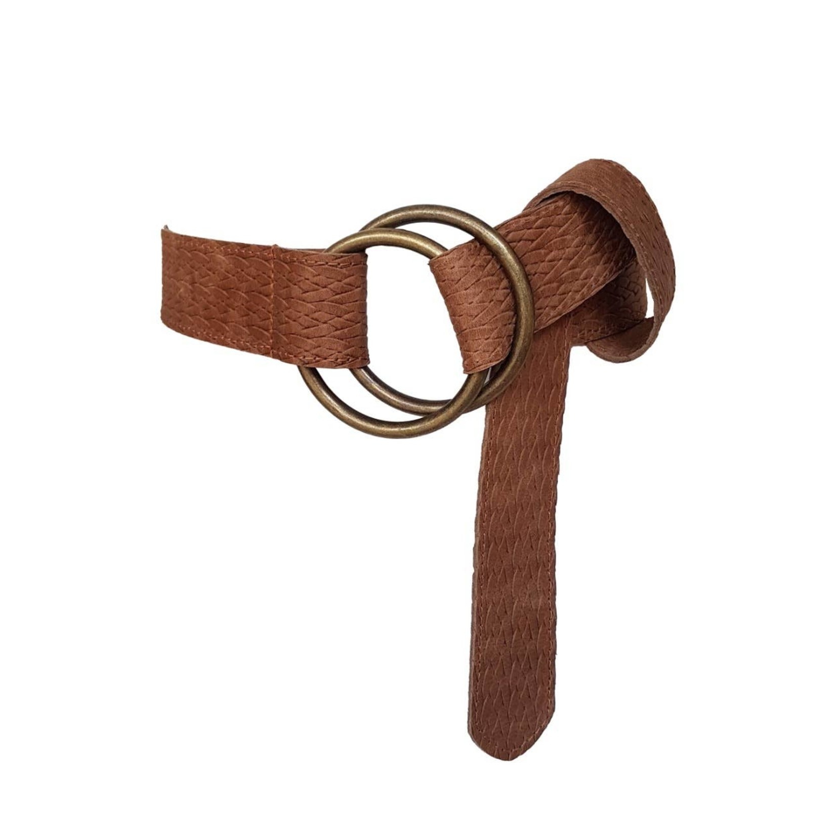 ADA Josie Woven Leather Double Ring Belt in Mocha