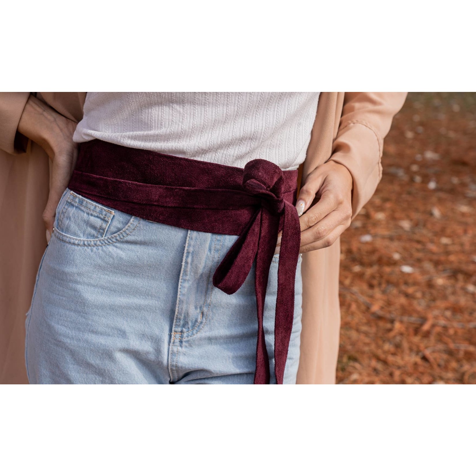 ADA Original Velour Suede Leather Wrap Belt in Berry