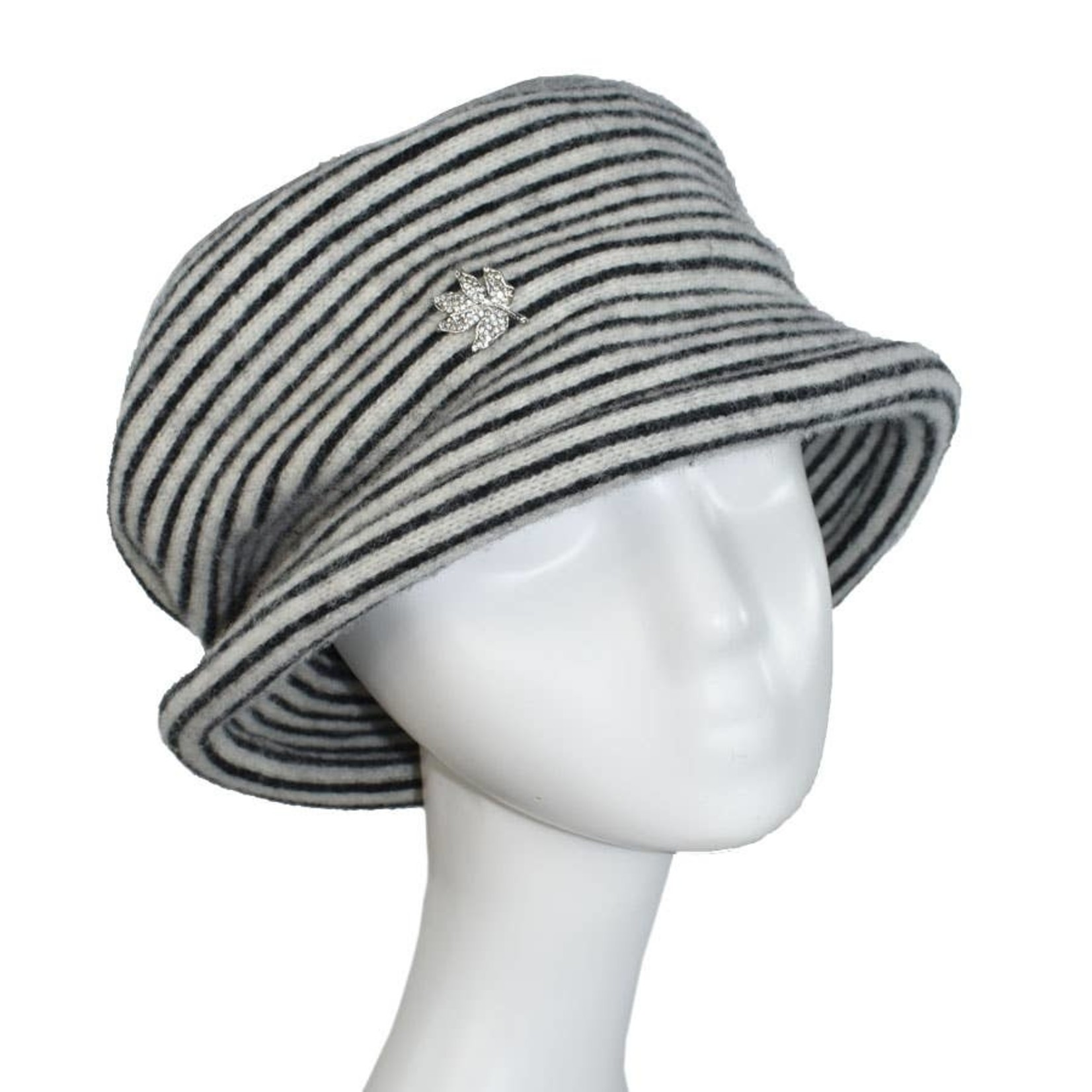 Esposito Wool Angora Striped Roll Brim Hat in Wht/Blk