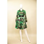 Samuel Dong Dupioni Silk Bubble Dress/Coat in Green Print