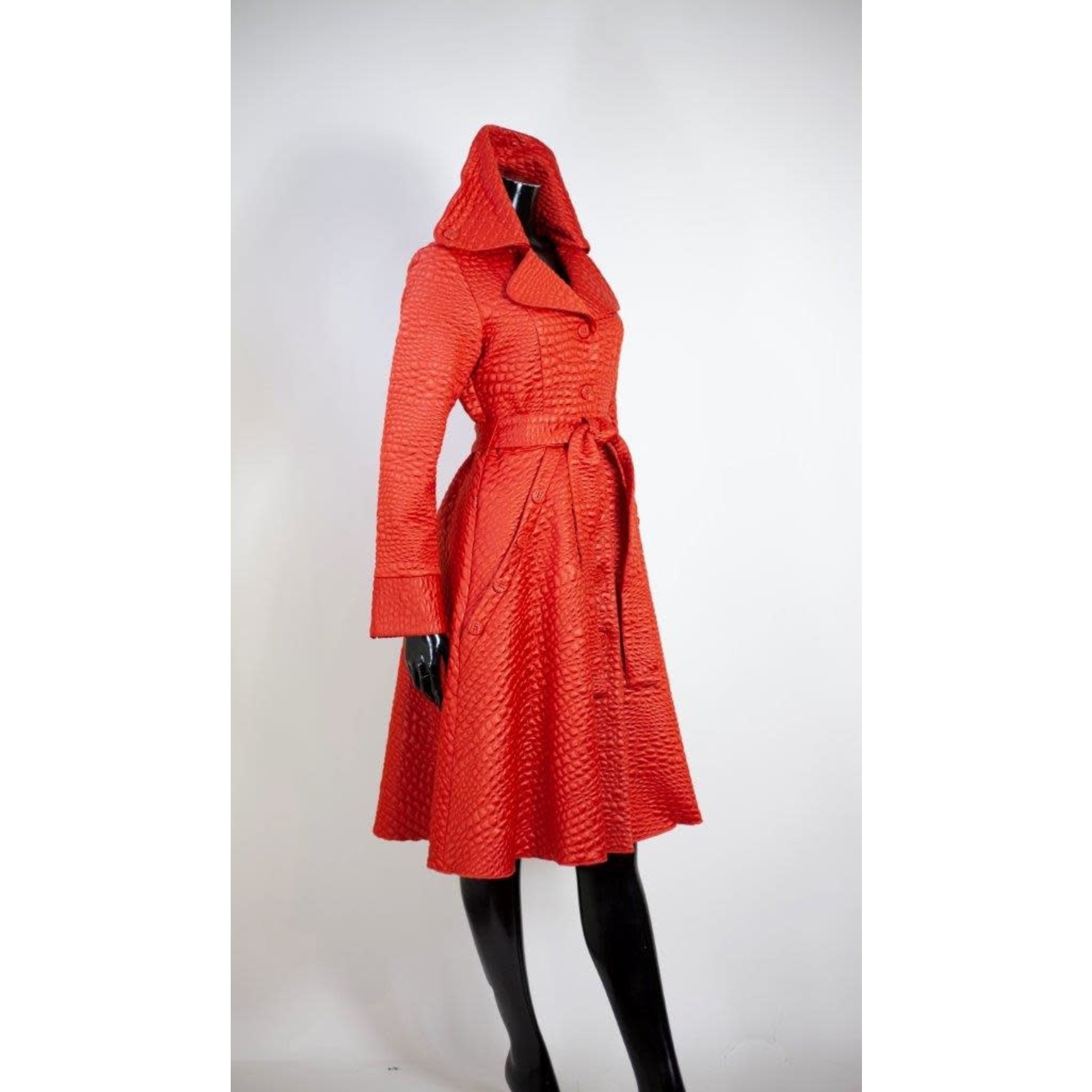 Samuel Dong Knit Alligator Jacquard A-Line Coat in Rusty RED