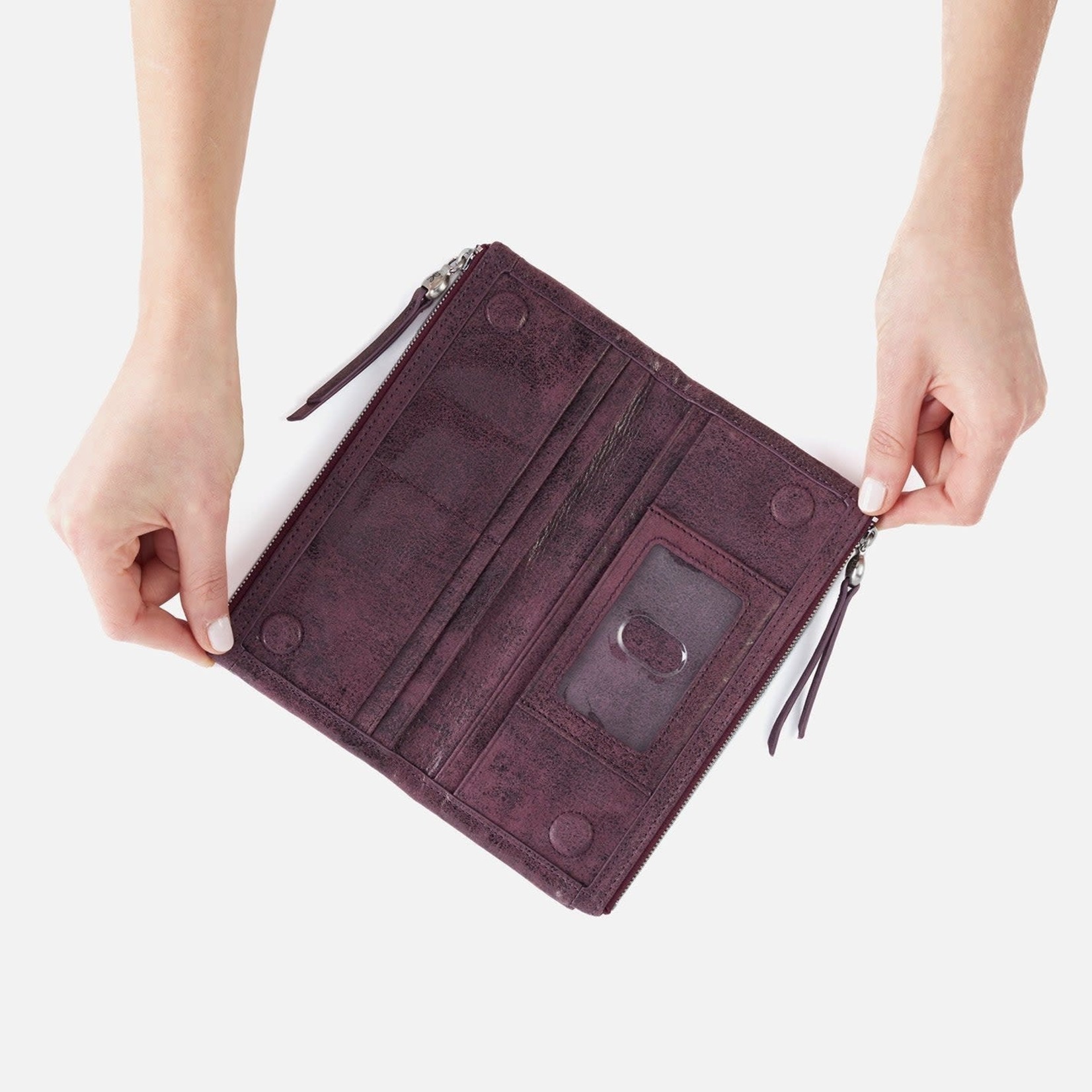 HOBO Keen Plum Buffed Hide Leather Zip Top Wallet