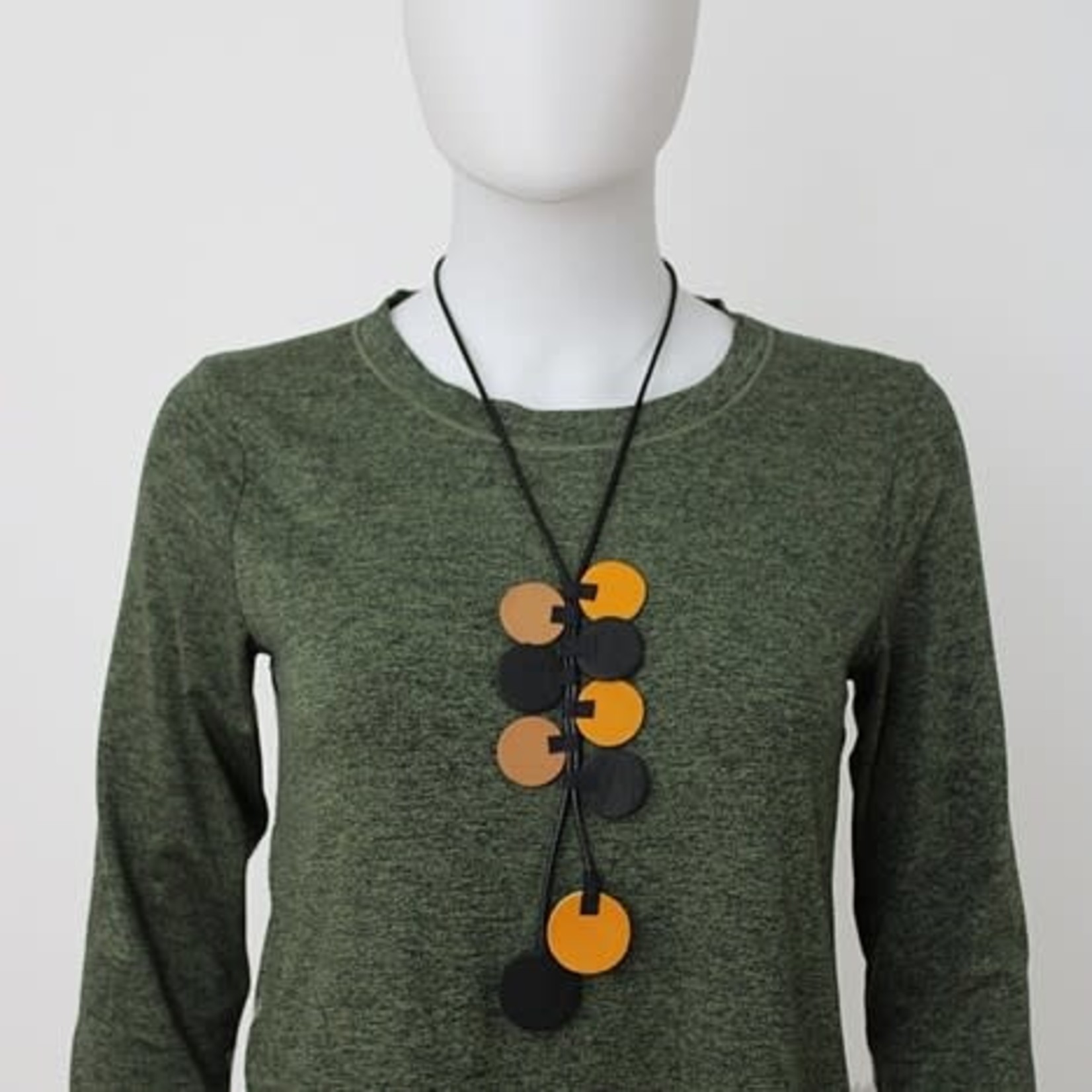 Black and Mustard Leather Arabella Pendant Necklace