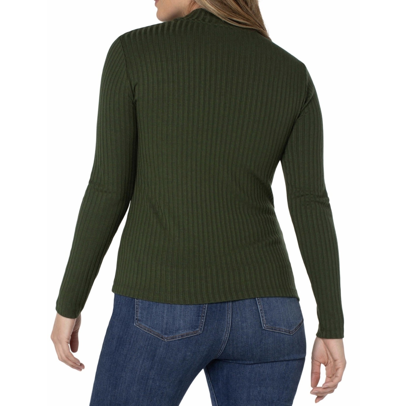 Liverpool Mock Neck Ribbed Top in Deep Forest Green