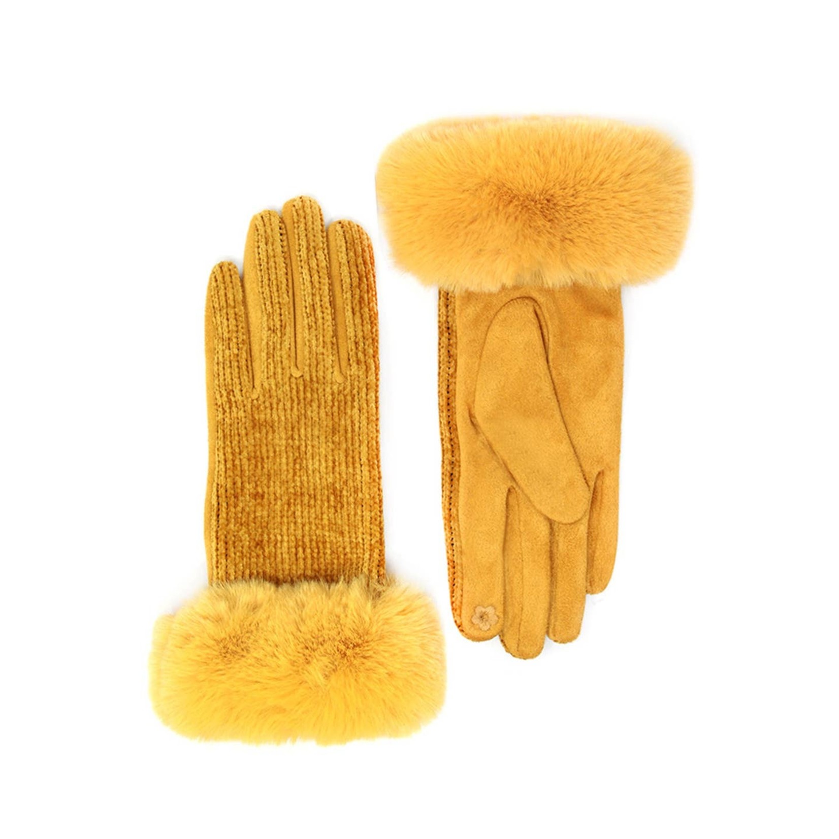 Faux Fur Cuff & Chenille Gloves in Mustard