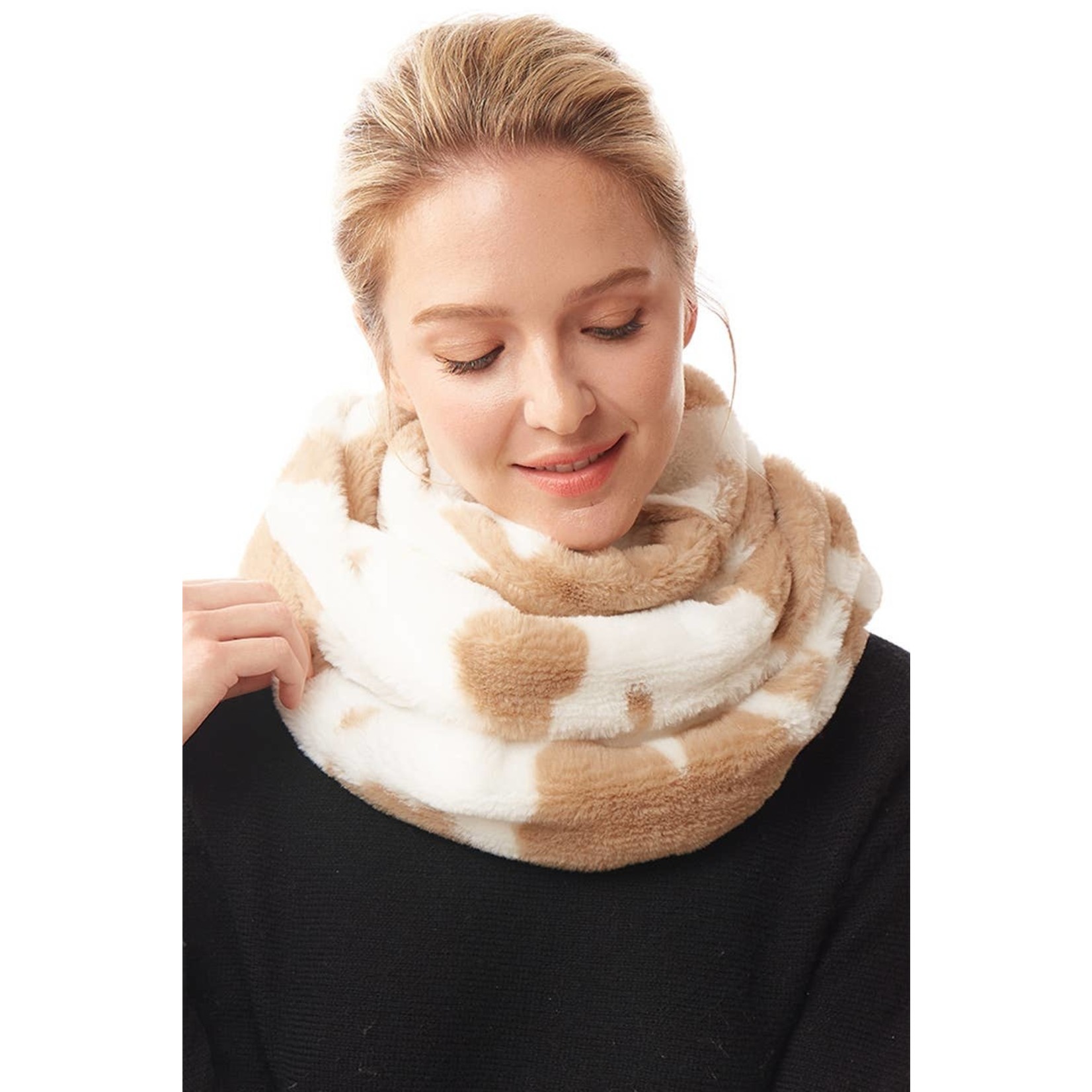 Cow Print Infinity Scarf in Tan