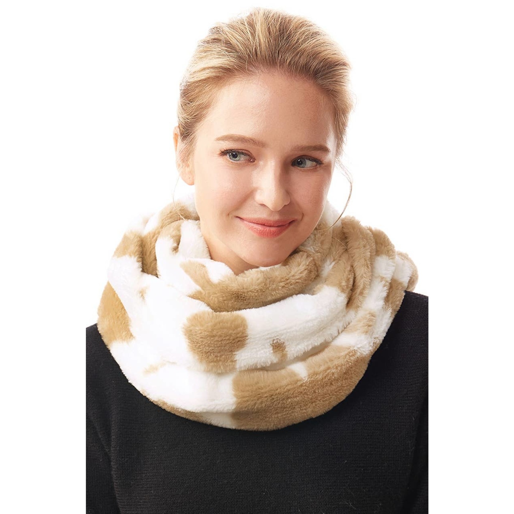 Cow Print Infinity Scarf in Tan