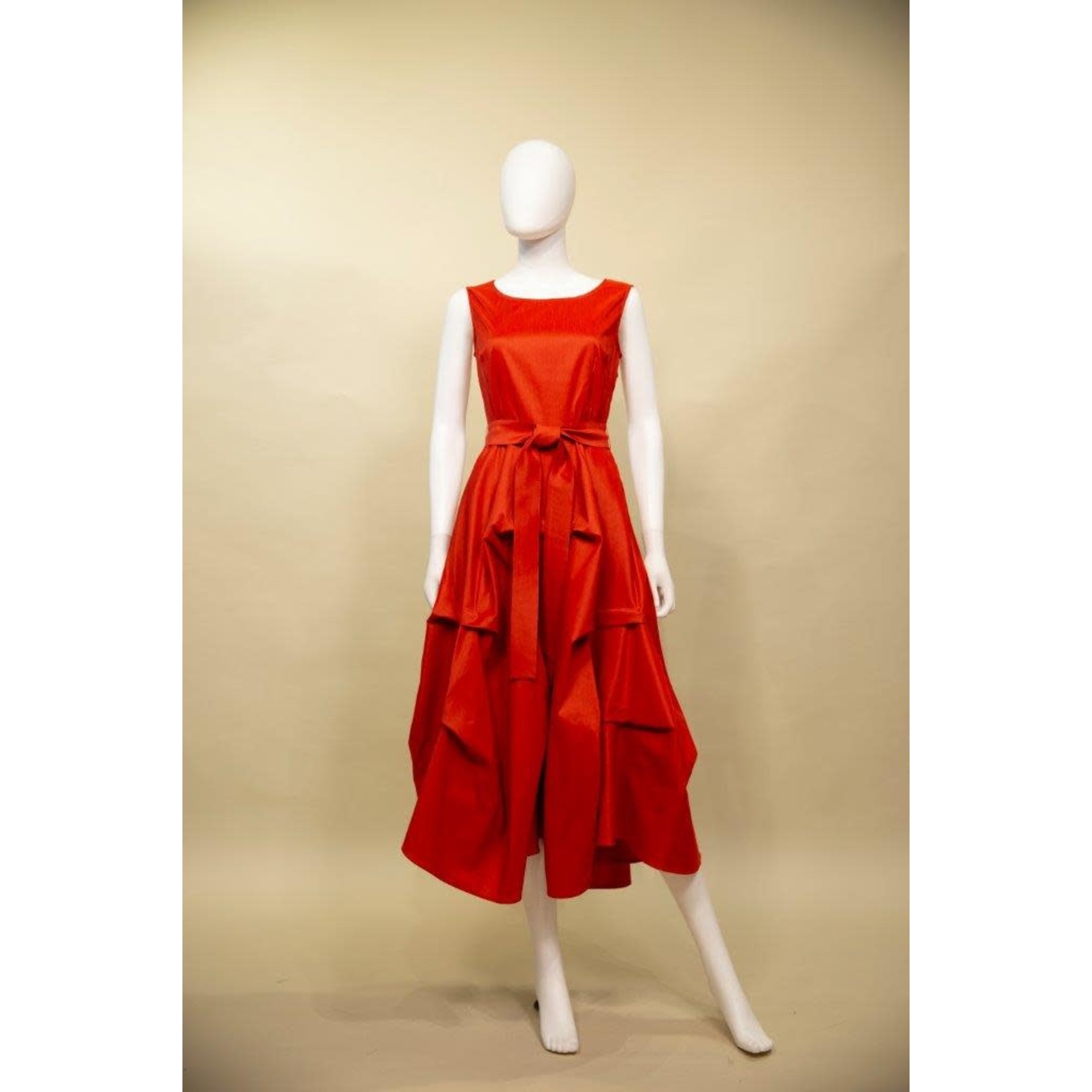 Samuel Dong Long DressW/tiered skirt and belt Rusty Red