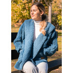 Nordic Beach Fuzzy Fleece Hooded Cardigan in Blue Denim