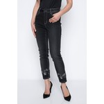 Floral Embr Denim Pant in Charcoal