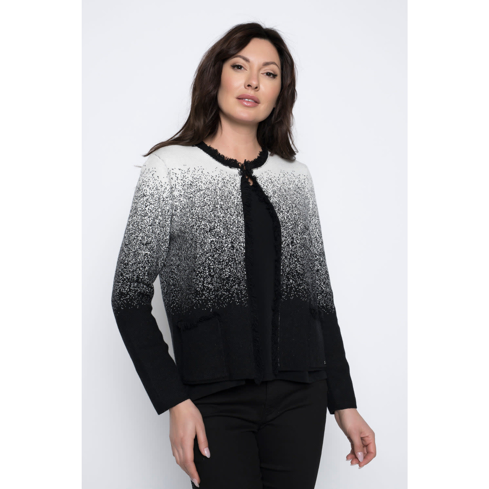 Picadilly Fringe Trimmed Jacket in Blk/OffWht