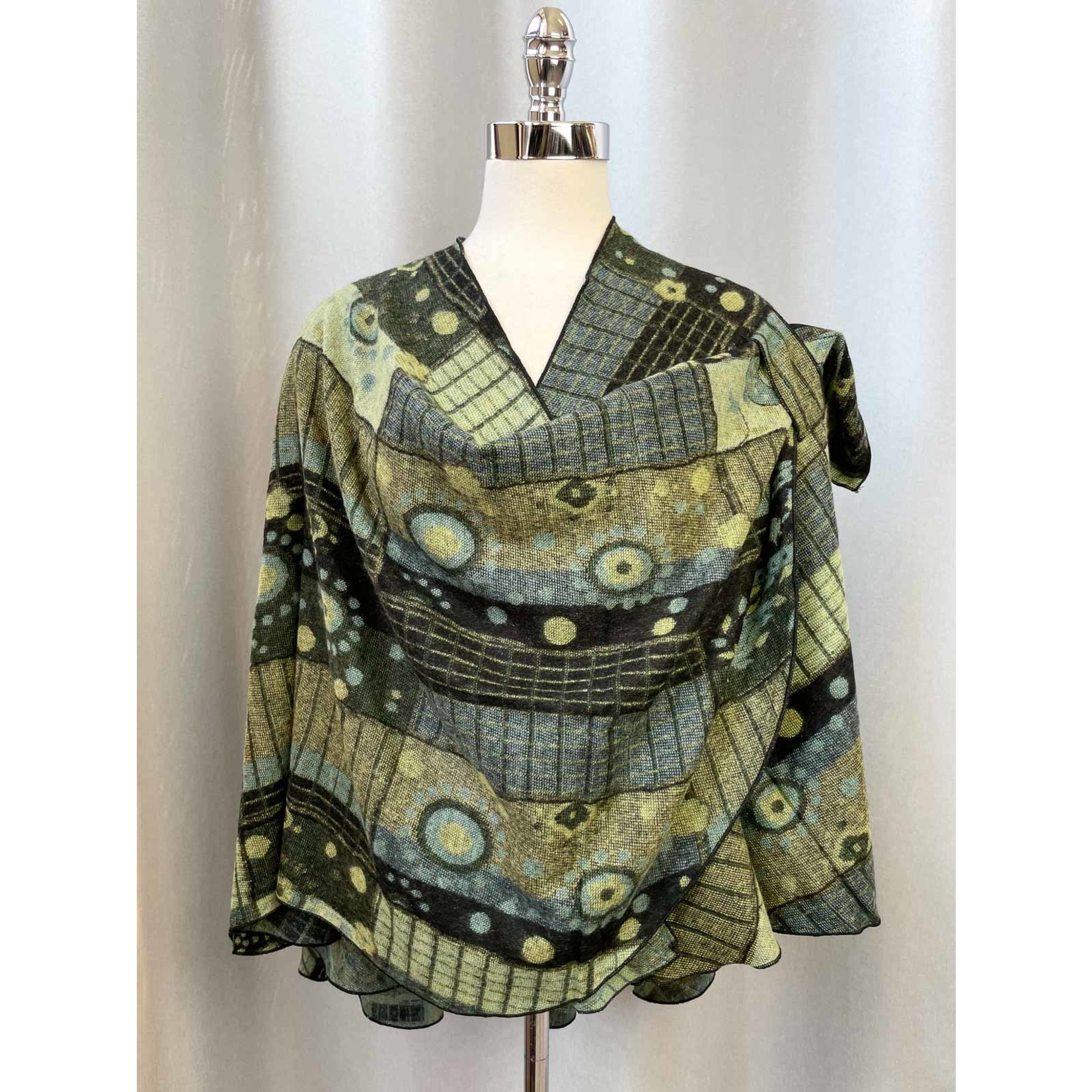 Cashmere Shawl w/ Pull Thru Shoulder Tab-Green Mix Paisley