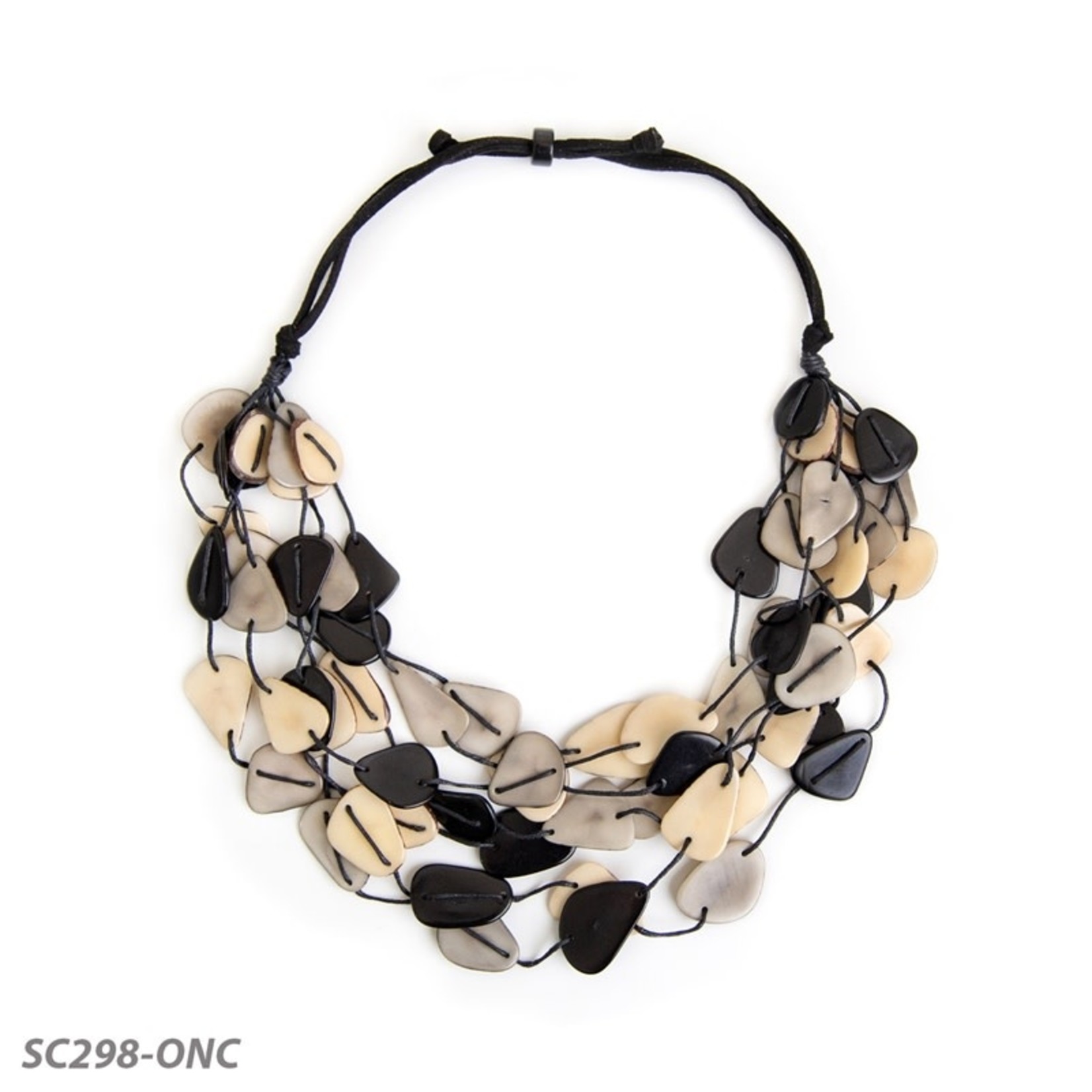 Organic Tagua Jewelry Brittany Tagua 7 Layer Necklace in Onyx Combo