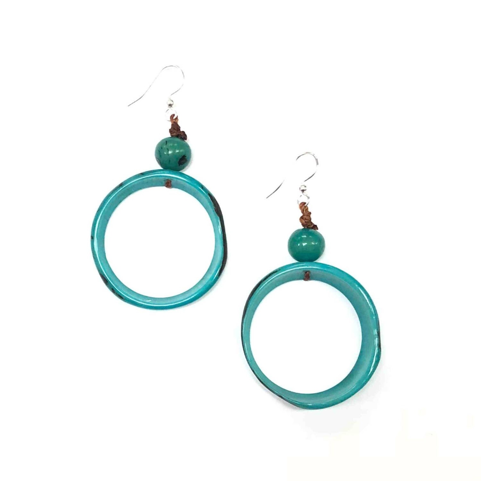Organic Tagua Jewelry Ring of Life Tagua Circle Earrings in Turquoise