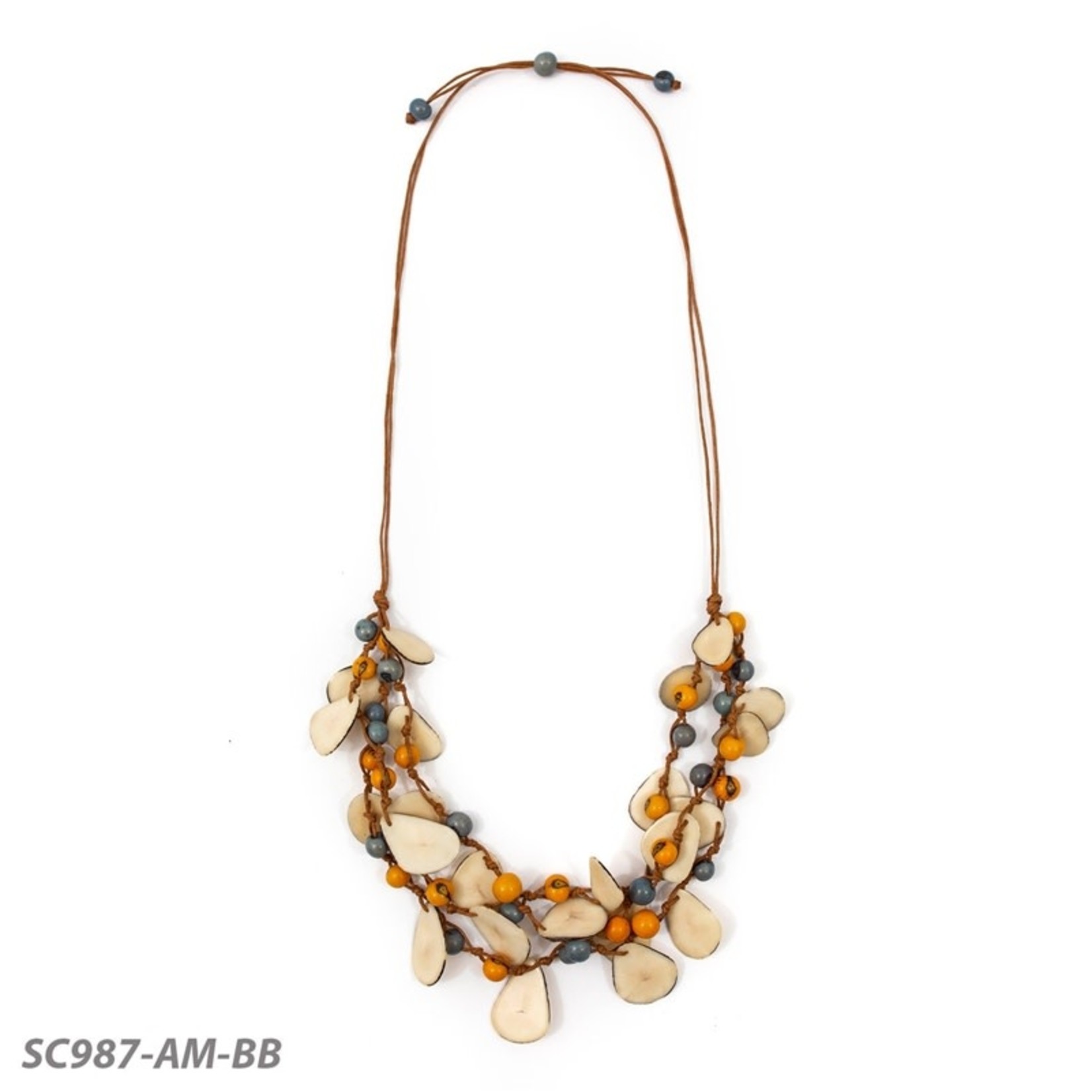 Organic Tagua Jewelry Marcela Tagua 3 Layer Necklace in Amber/BiscayneBlue/Ivory