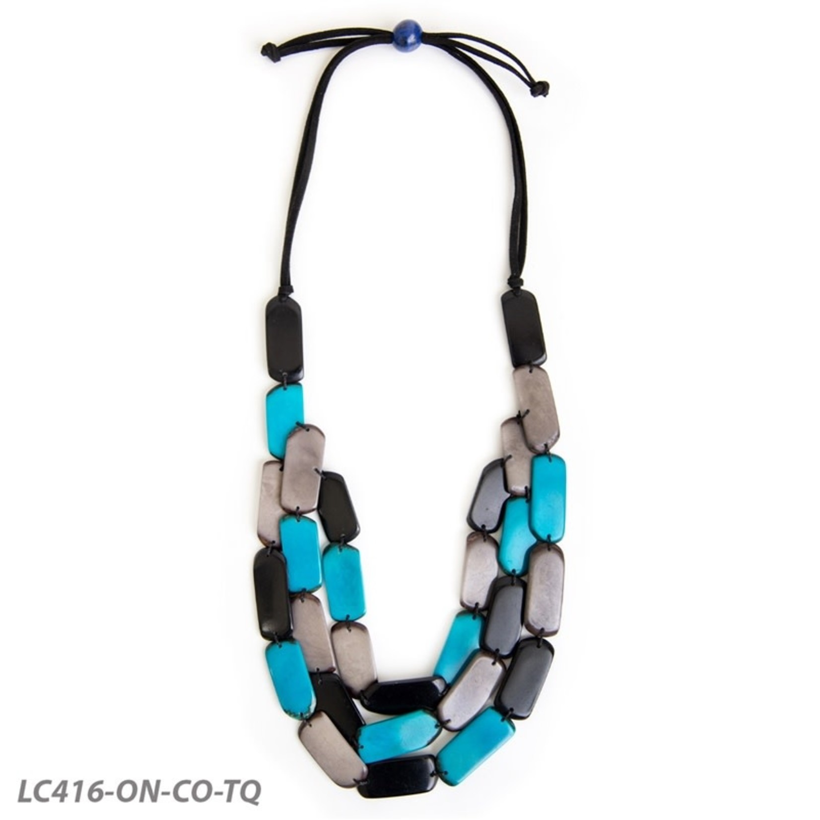 Organic Tagua Jewelry RiverTagua Necklace in  Onyx/Charcoal/Turq
