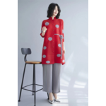 Permanent Pleated Top in Red and Light Grey Polka Dot