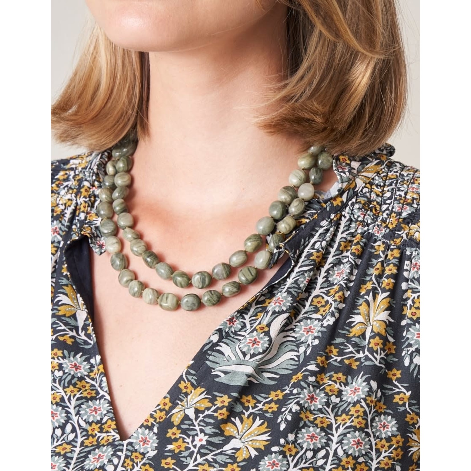 Spartina The Bluff Necklace 18” Silver Leaf Jasper