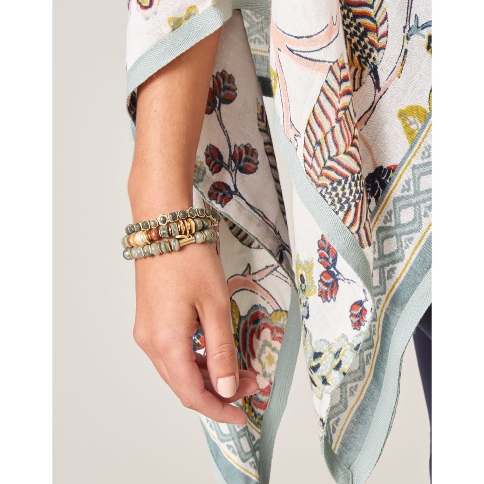 Spartina Stone Stretch Bracelet 8mm Silver Leaf Jasper