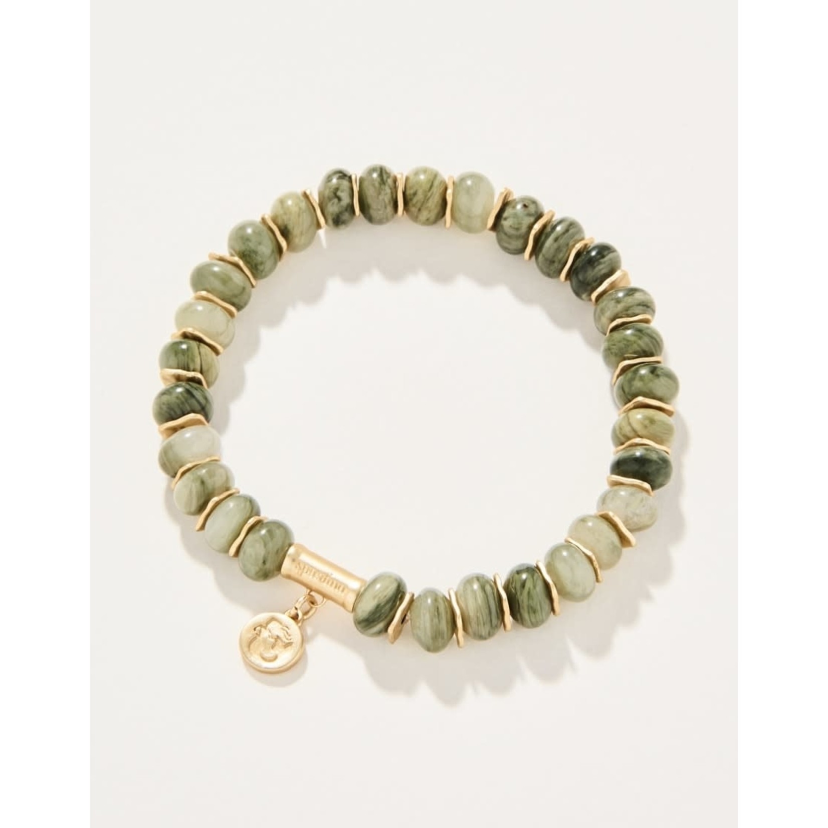 Spartina Stone Stretch Bracelet 8mm Silver Leaf Jasper