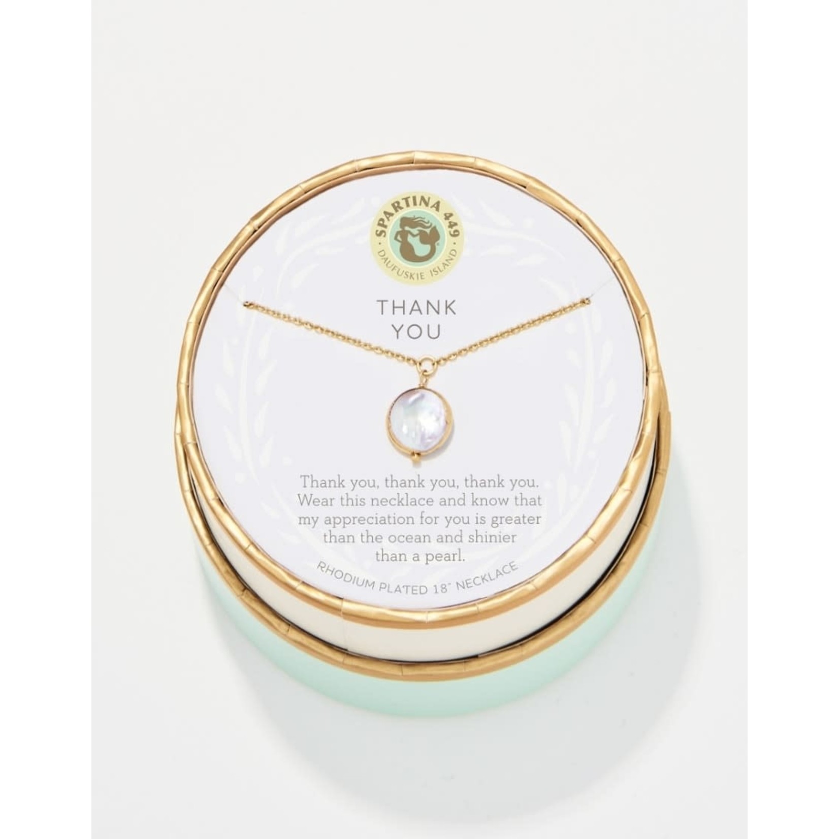 Spartina SLV Necklace 18” Thank You/Coin Pearl Gold