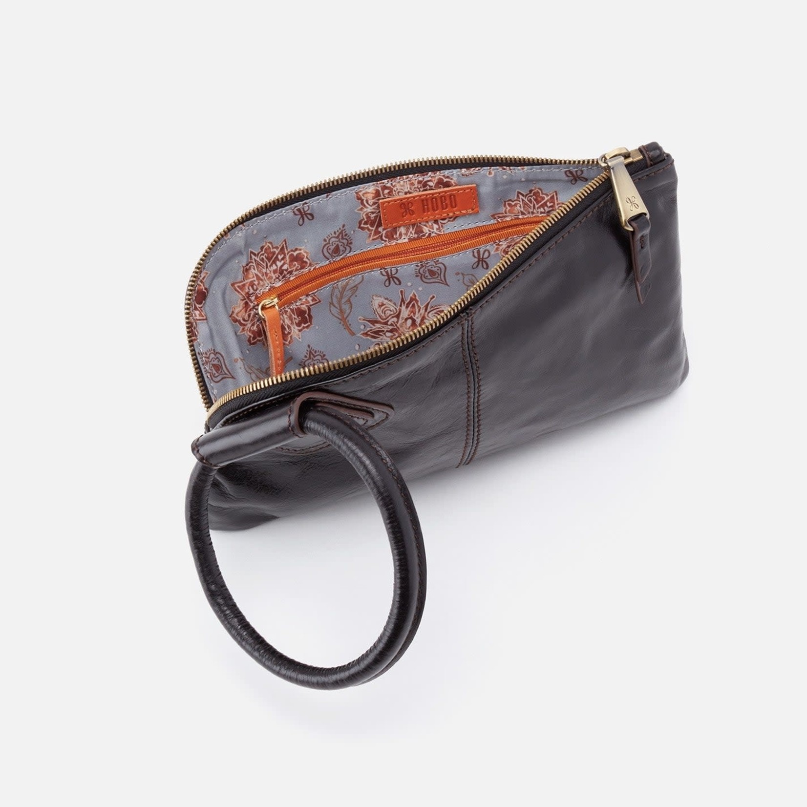 HOBO Sable Polished Leather Wristlet in Black