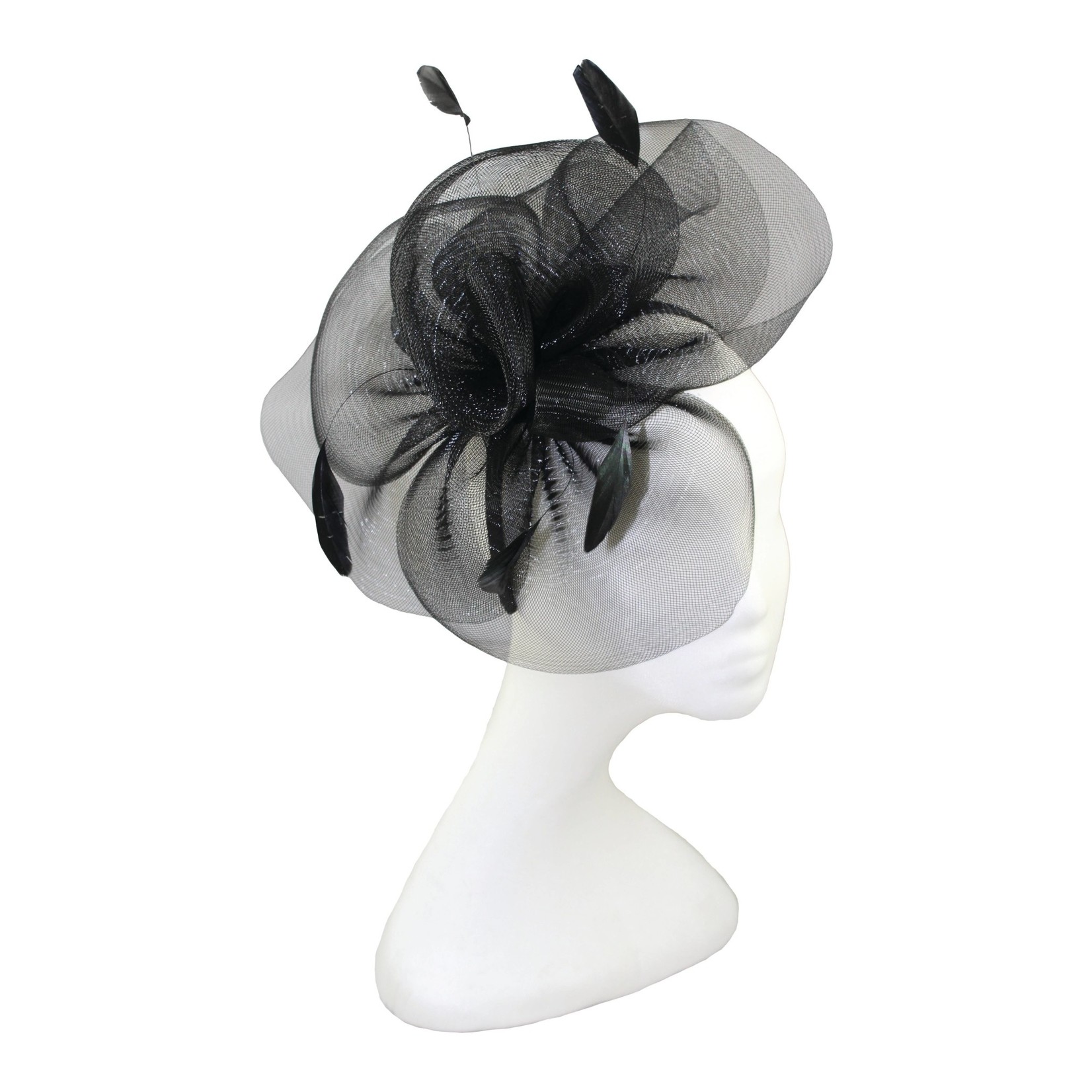 Jeanne Simmons Fascinator w/Big Petal Design & Feathers in Black