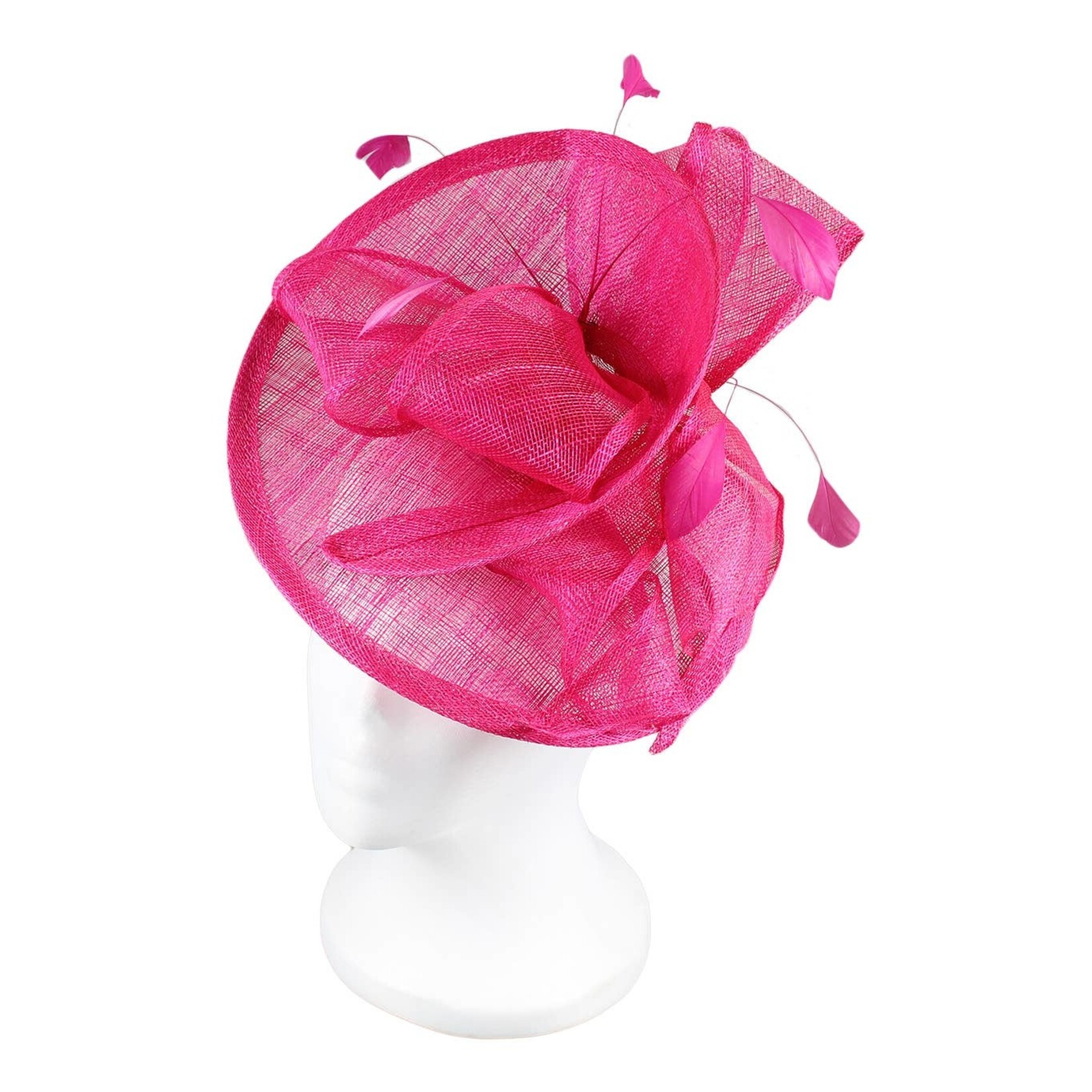 Jeanne Simmons Fascinator Headband w/ Feathers and Bow on Partial Sinamay Disc Fuchsia