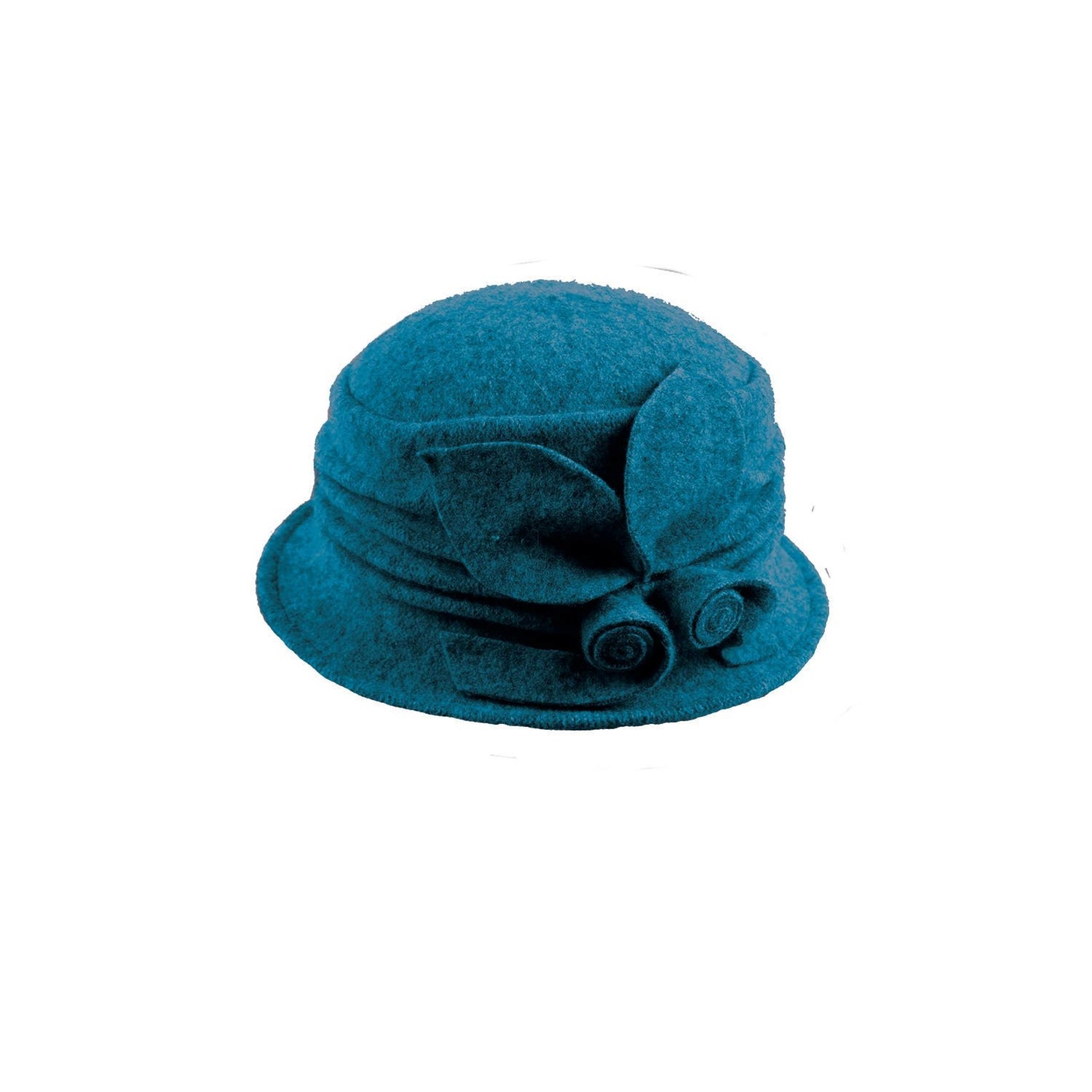 Jeanne Simmons Boiled Wool Cloche w/ Pleats & Buds in Teal