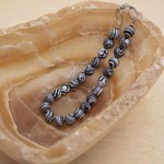 Sea Lily Long Silver Necklace With Black & White Malachite Stones