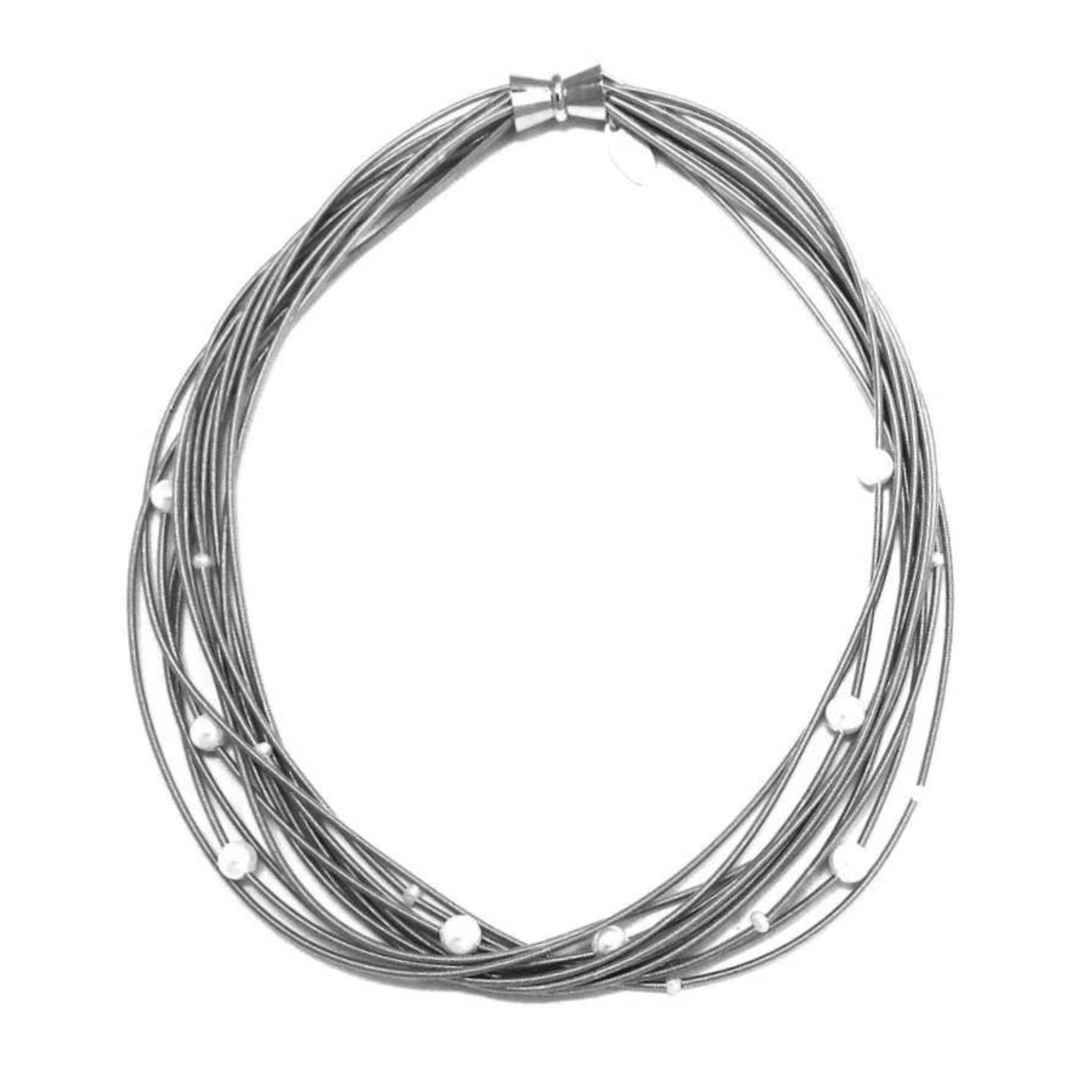 Sea Lily Silver Piano Wire with White Freshwater Pearls