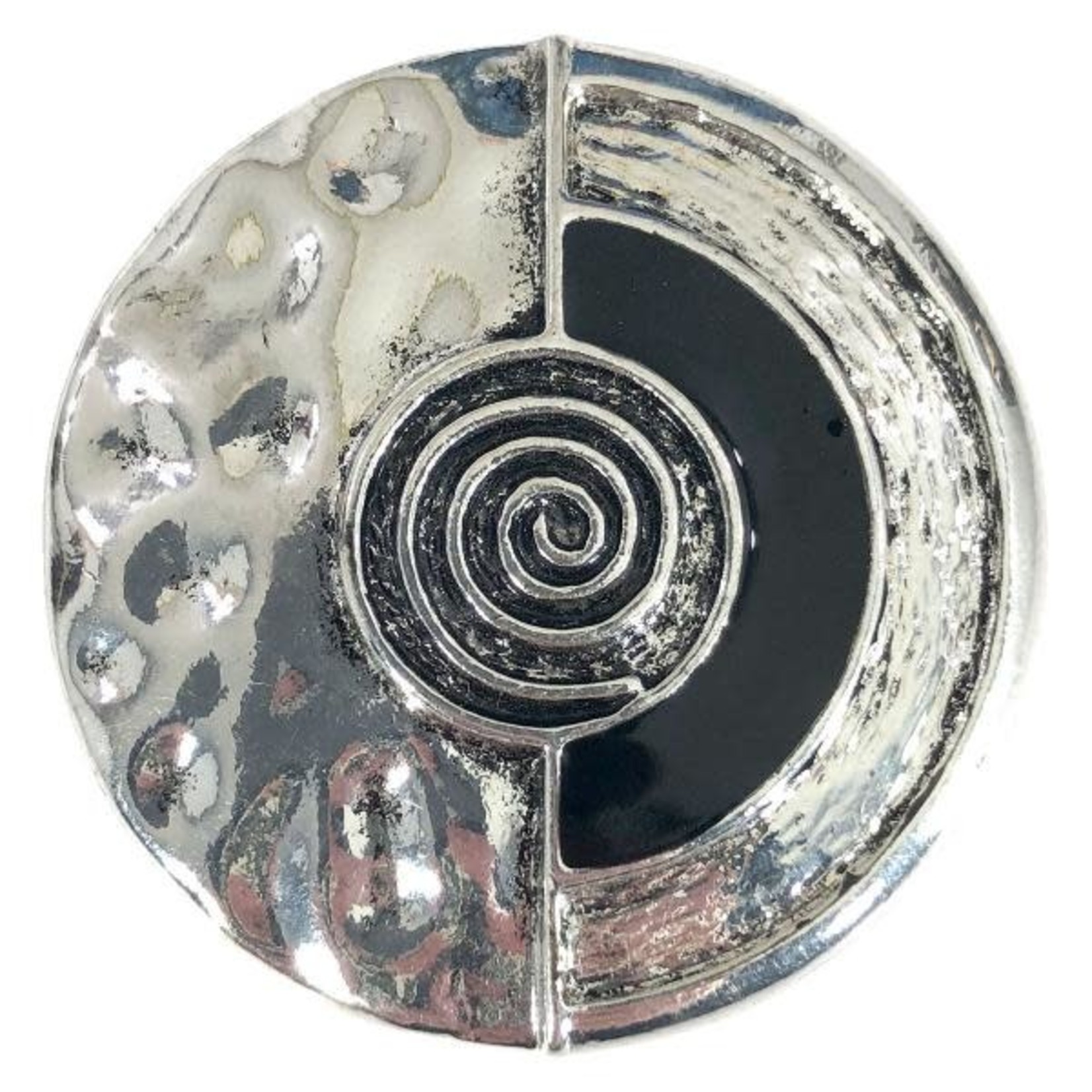 Magic Scarf Silver & Black Circle w/Swirl Center Magnetic Brooch