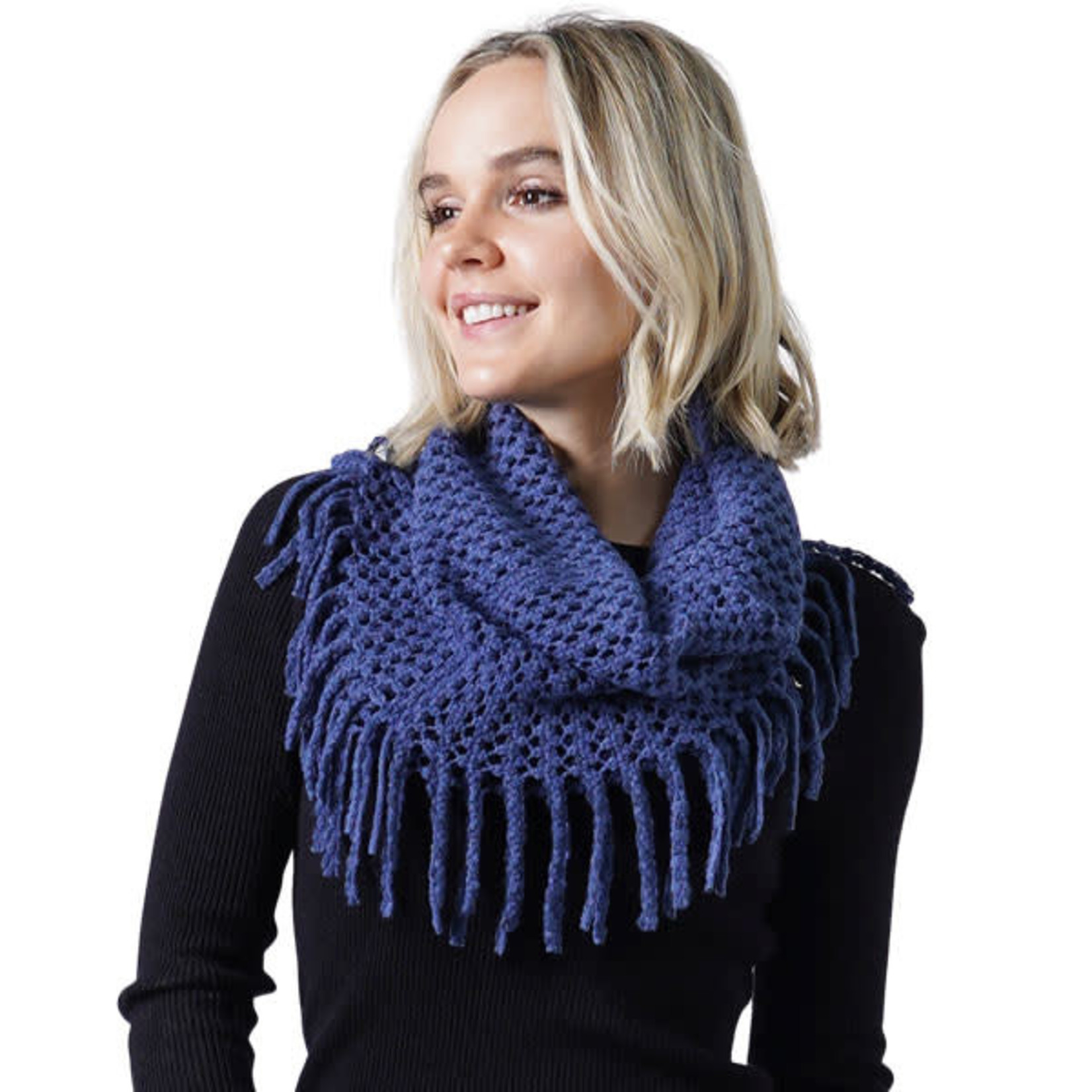 Magic Scarf Acrylic Knit Infinity Scarf in Navy