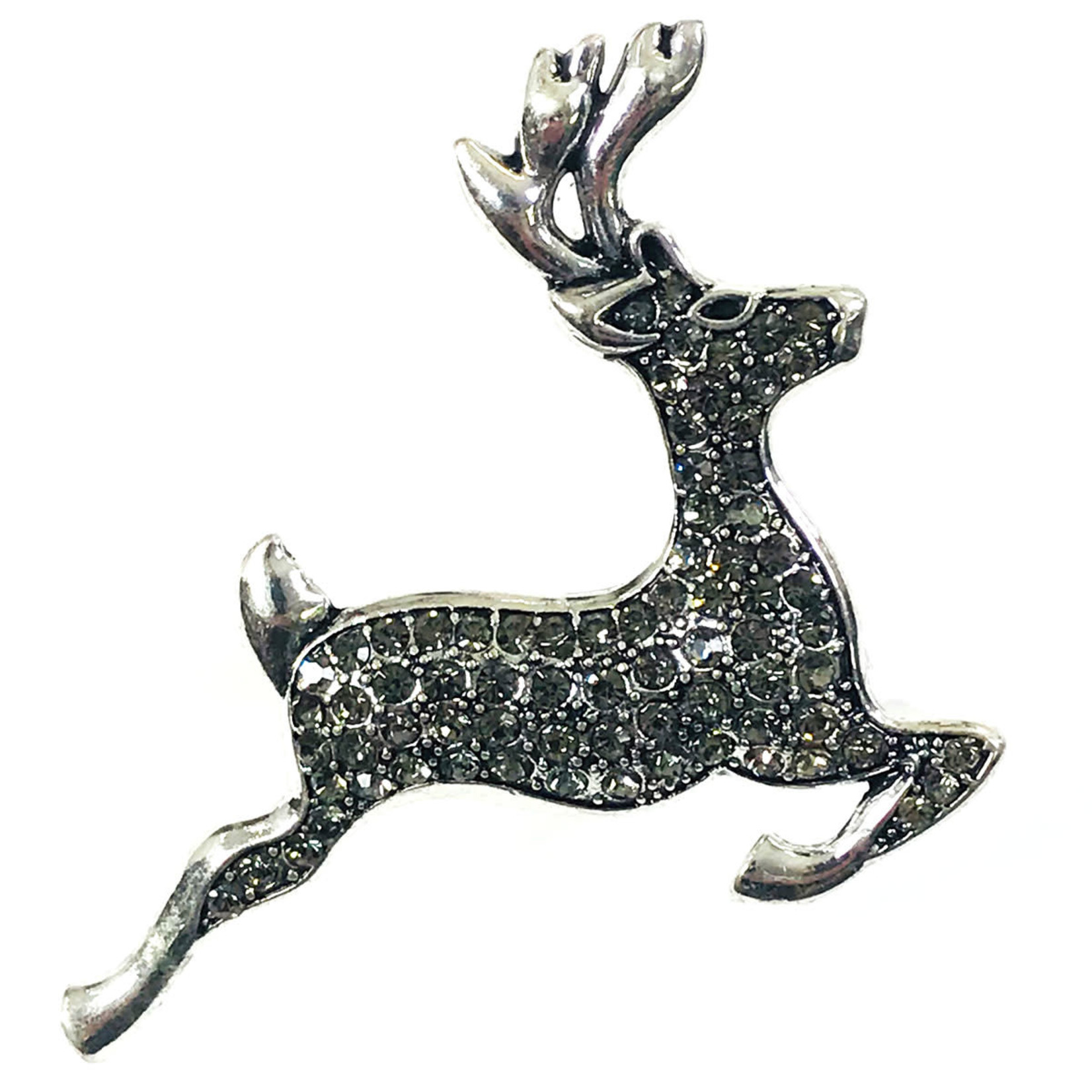 Silver Reindeer w/Grey Stones Magnetic Brooch