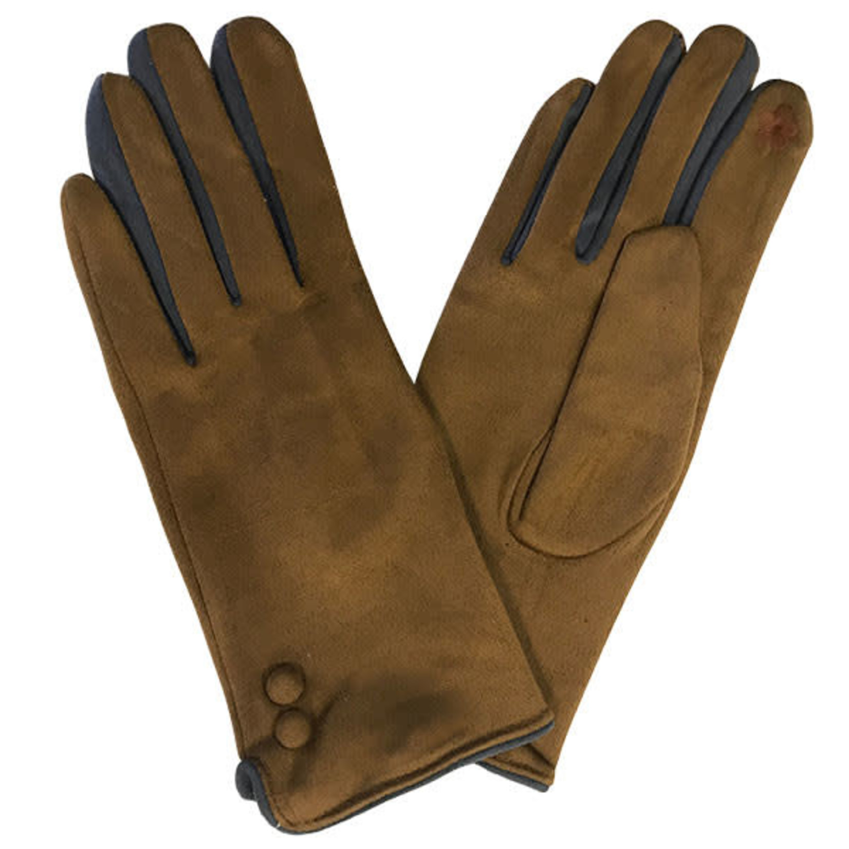 Magic Scarf Two Tone & Two Btn Touch Screen Gloves in Camel/Gray
