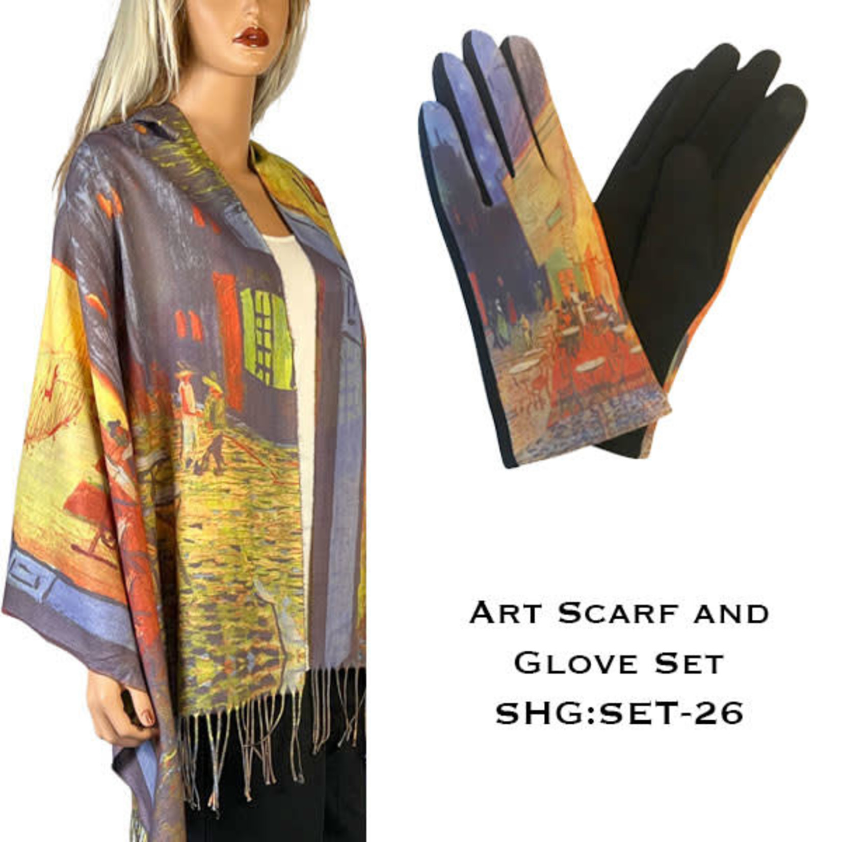 Art Scarf & Glove Set - Street Cafe