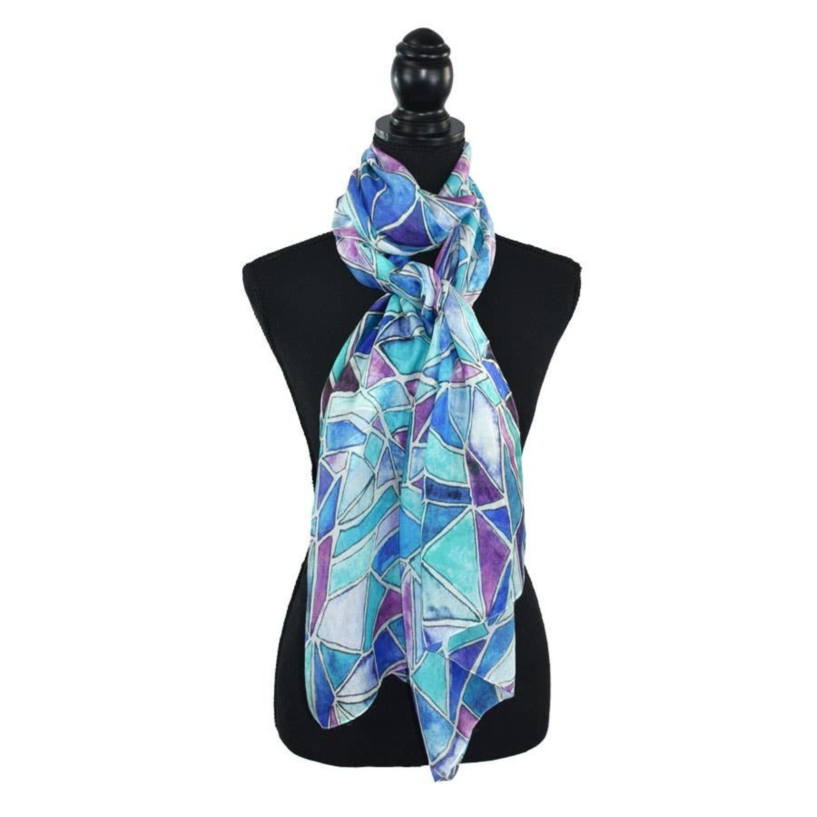Celebration Stained Glass Silk Scarf in Blue