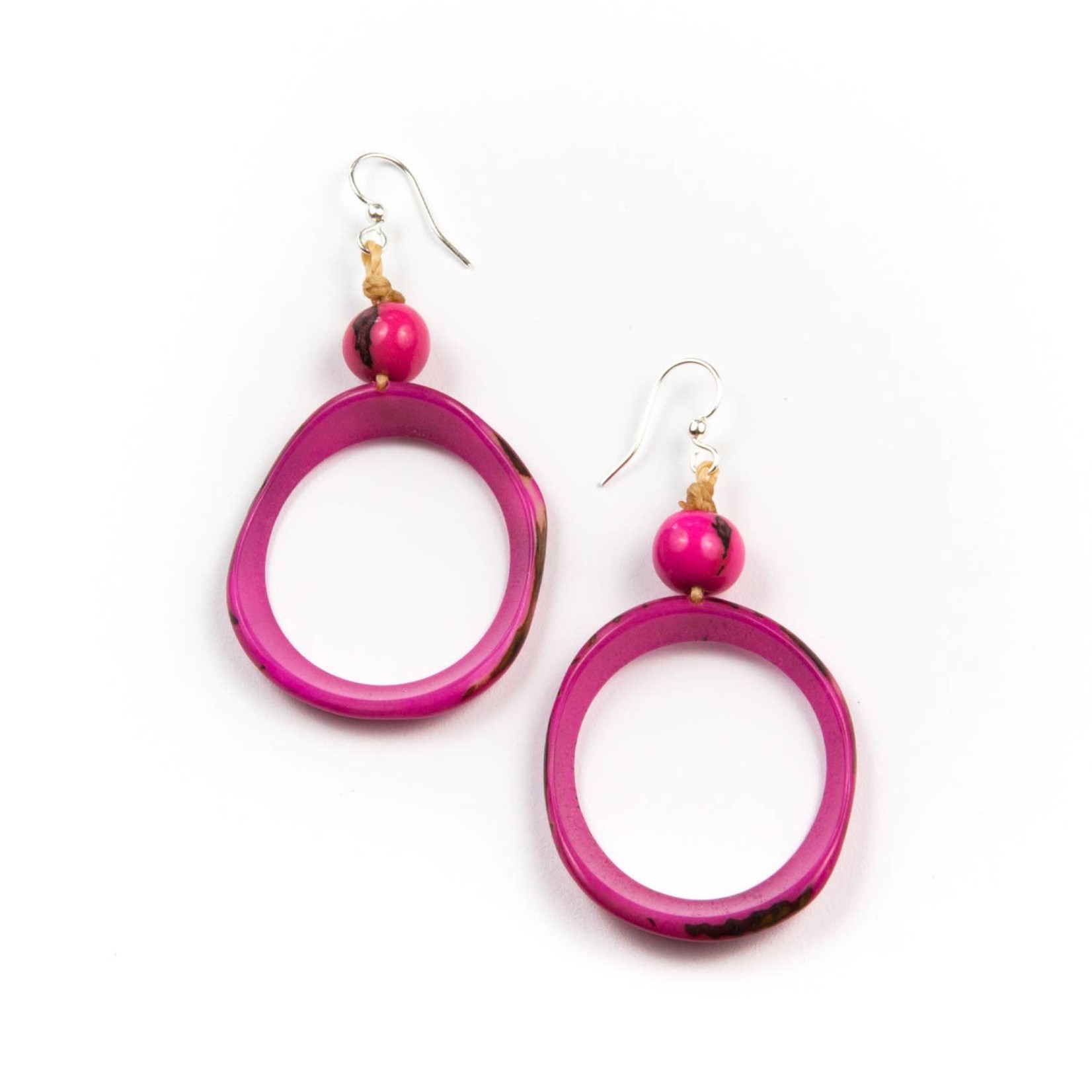 Organic Tagua Jewelry Ring of Life Tagua Circle Earrings in Fuchsia