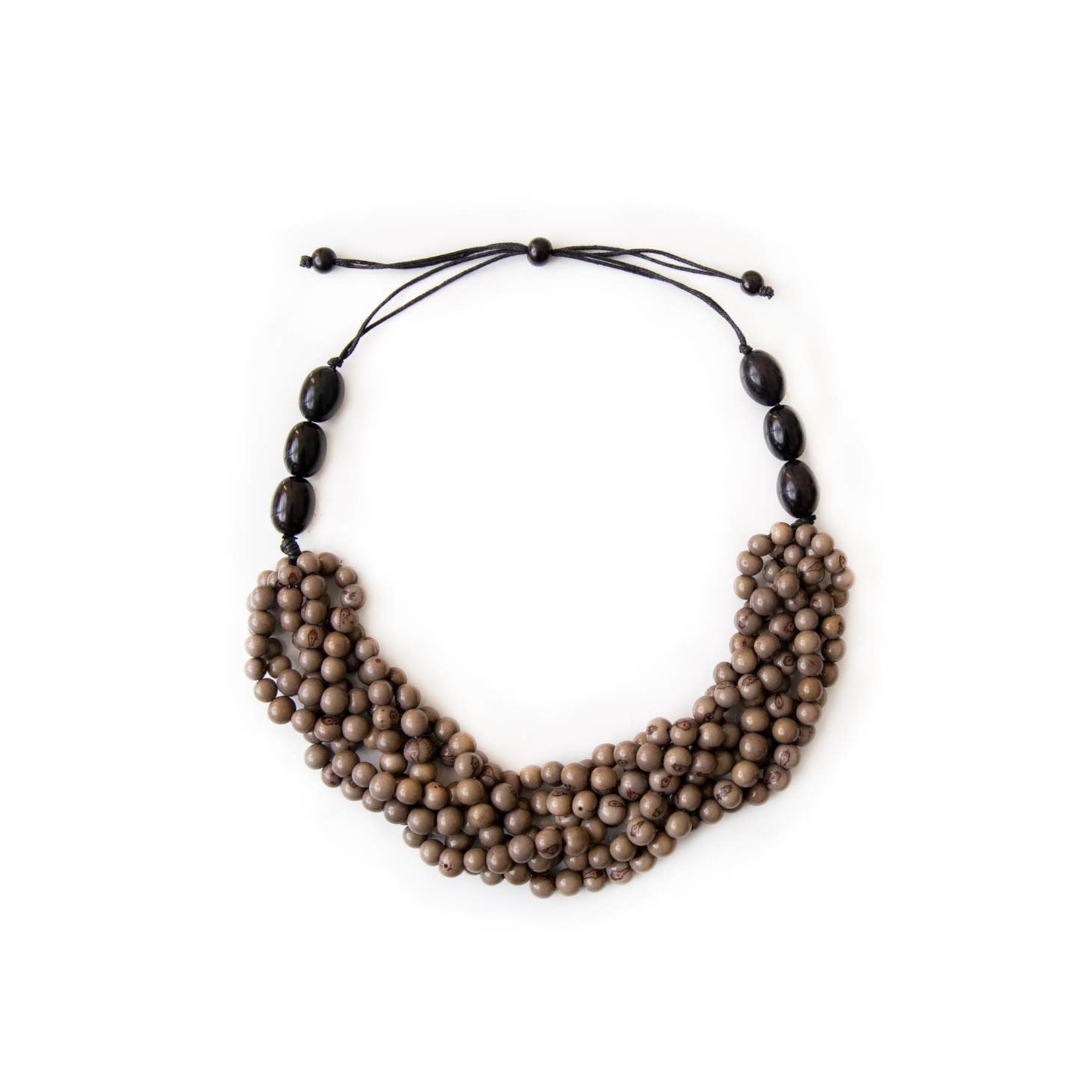 Organic Tagua Jewelry Cayetana Tagua Beaded Twist Necklace in Onyx/Charcoal