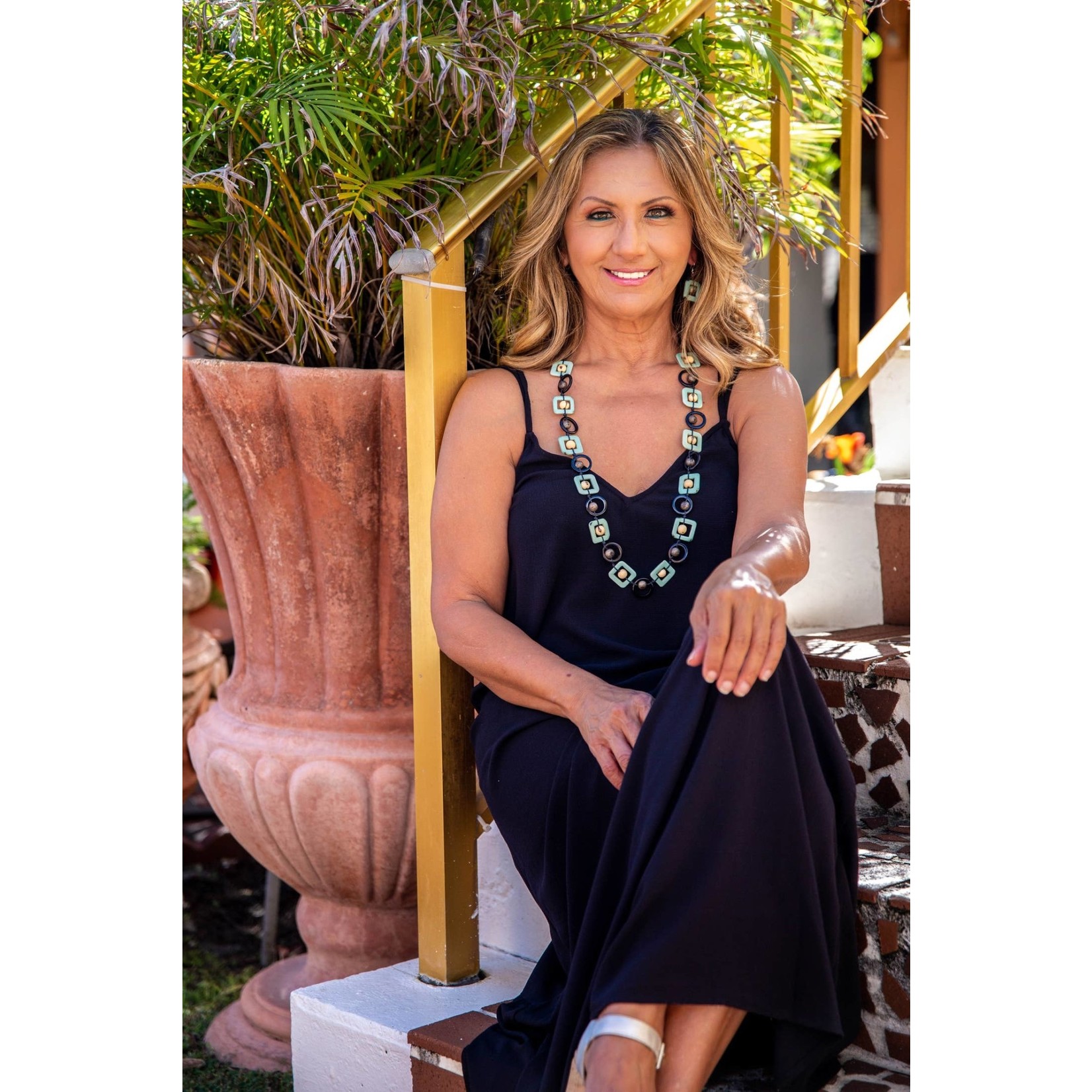 Organic Tagua Jewelry Irina Tagua Necklace in Celeste/Onyx