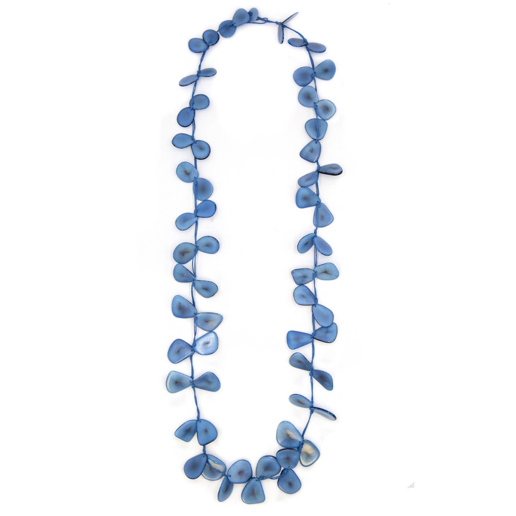 Organic Tagua Jewelry Long Single Tagua Slice Necklace in Biscayne Blue