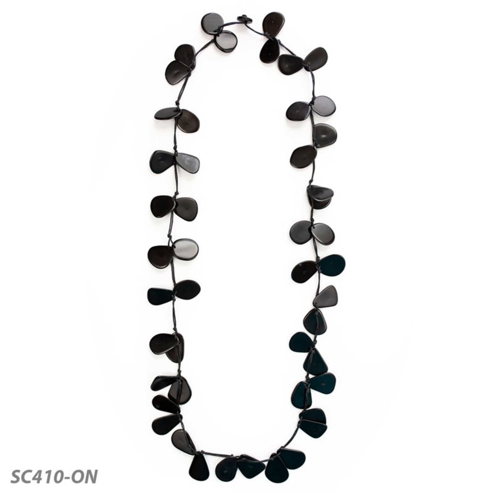 Organic Tagua Jewelry Long Single Tagua Slice Necklace in Onyx