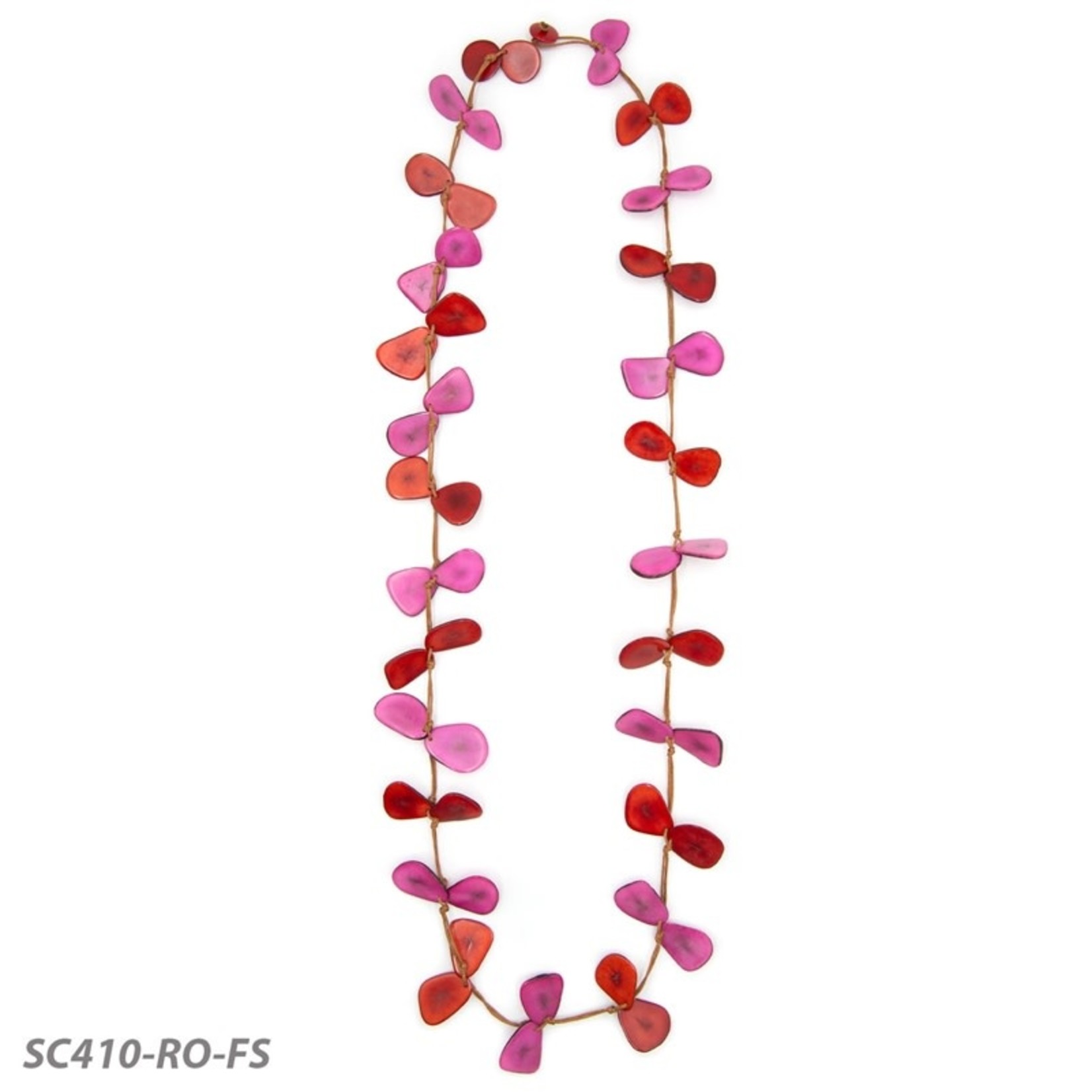 Organic Tagua Jewelry Long Single Tagua Slice Necklace in Red/Fuchsia