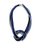 Sea Lily Blue/Black Silver Piano Wire Necklace