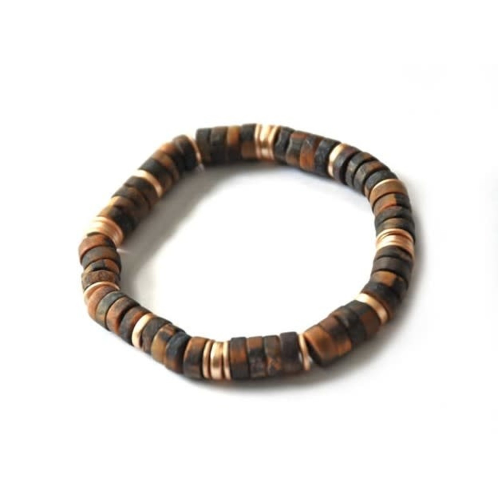 Sea Lily Tiger Eye w/ Gold Discs Stretch Bracelet