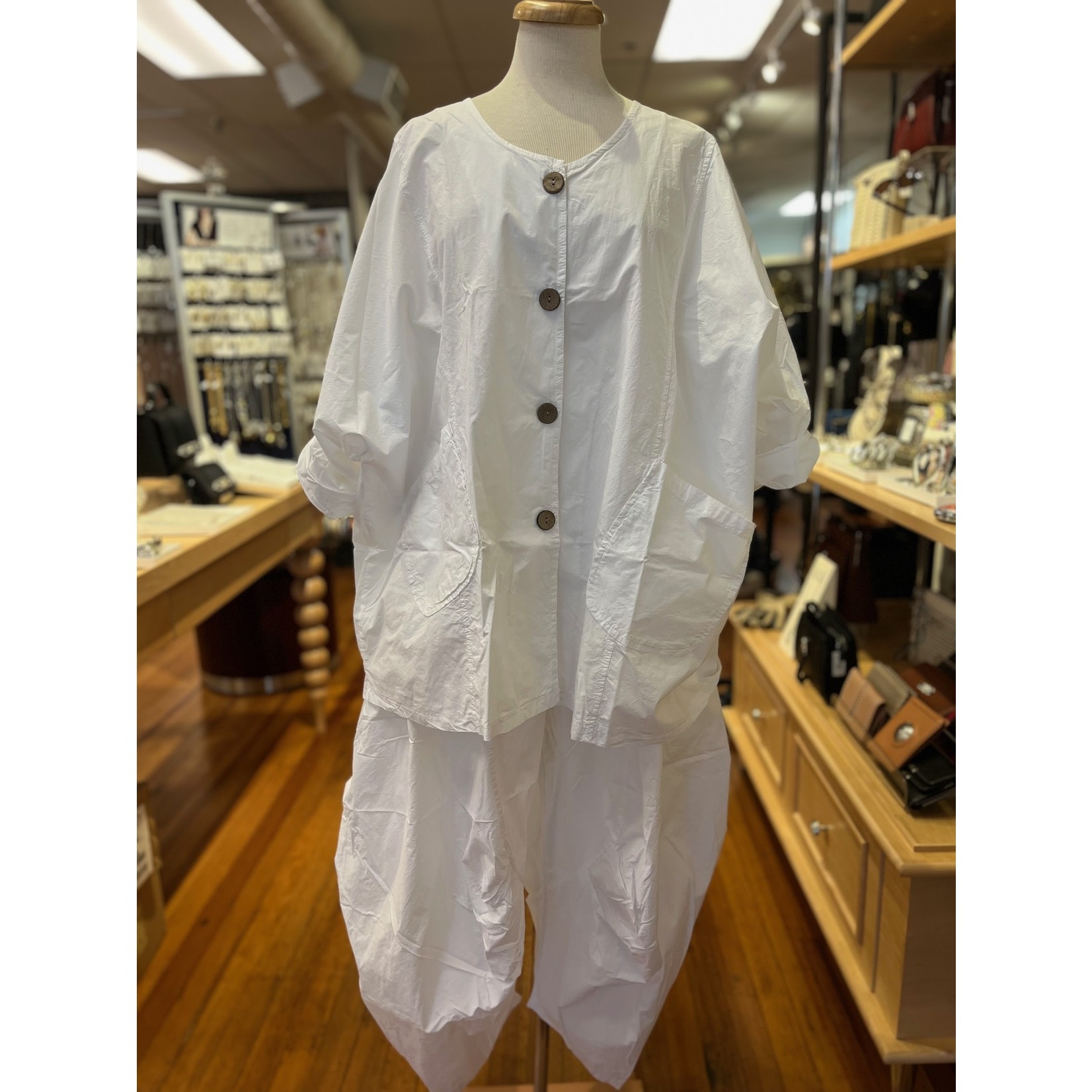 Button Up/Tab Slv Linen Jacket in White
