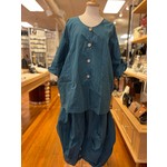 Button Up/Tab Slv Linen Jacket  in Teal