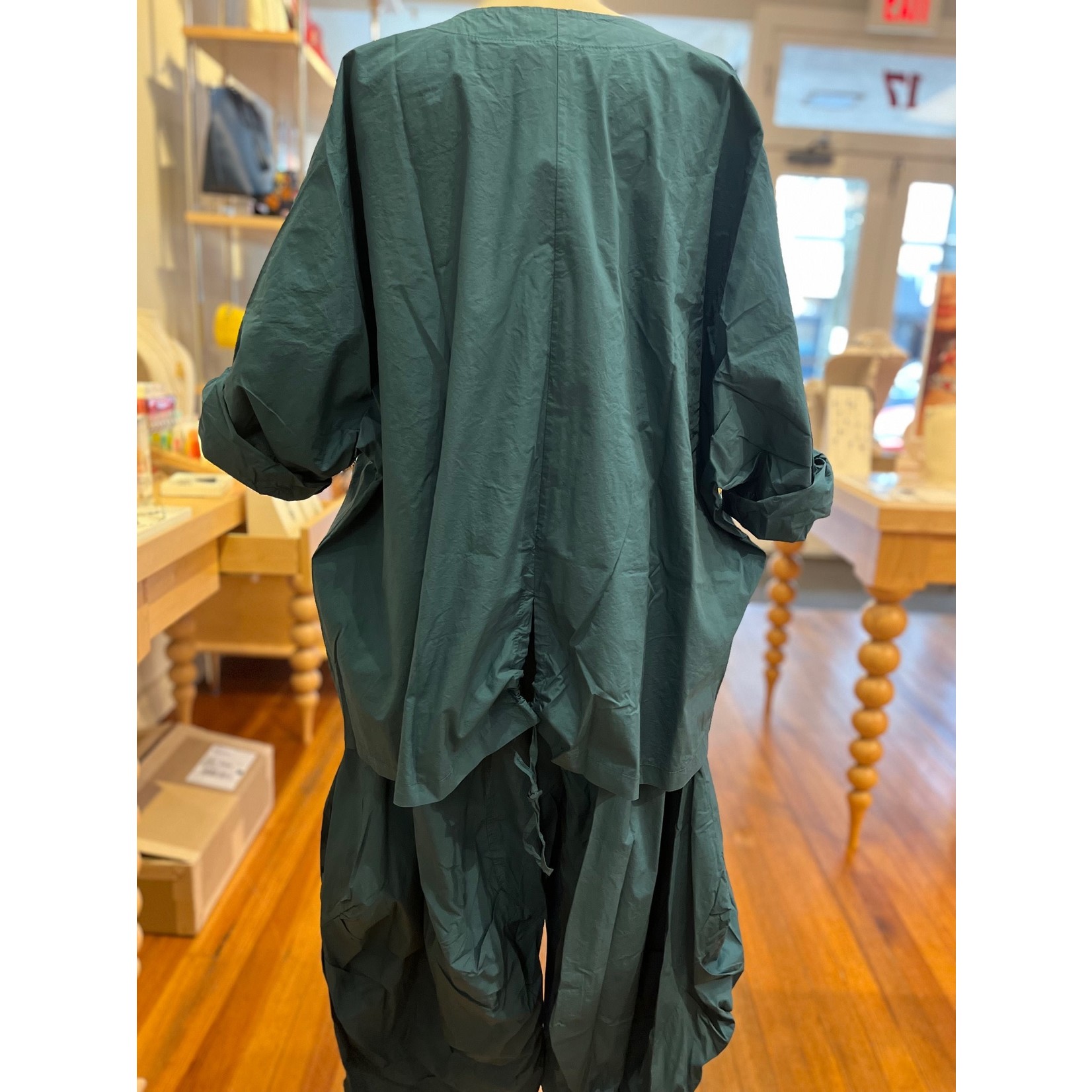 Button Up/Tab Slv Linen Jacket  in Teal